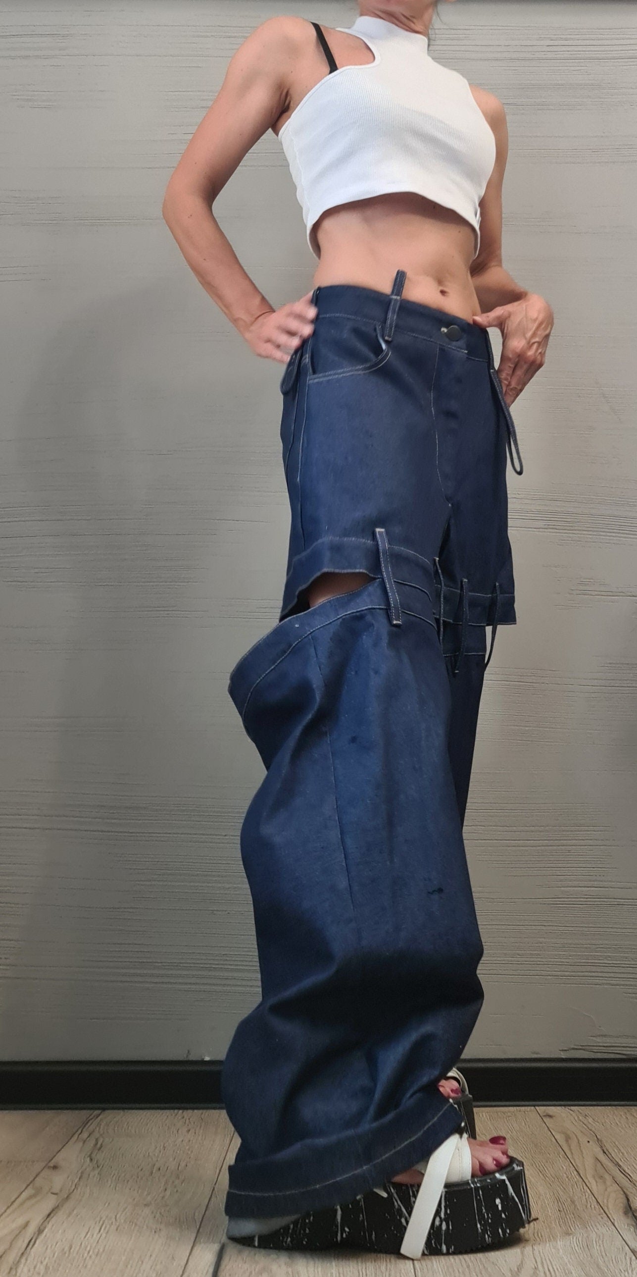 Extravagant Denim Pants, Avant Garde Pants, Deconstructed Pants Women, Drop Crotch Pants, DRESSSHOESCODE
