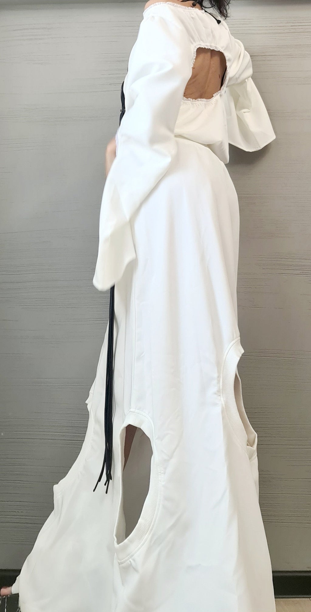 New collection Extravagant Set, Deconstructed Avant Garde Long Skirt, Open Back Blouse, A Line Skirt