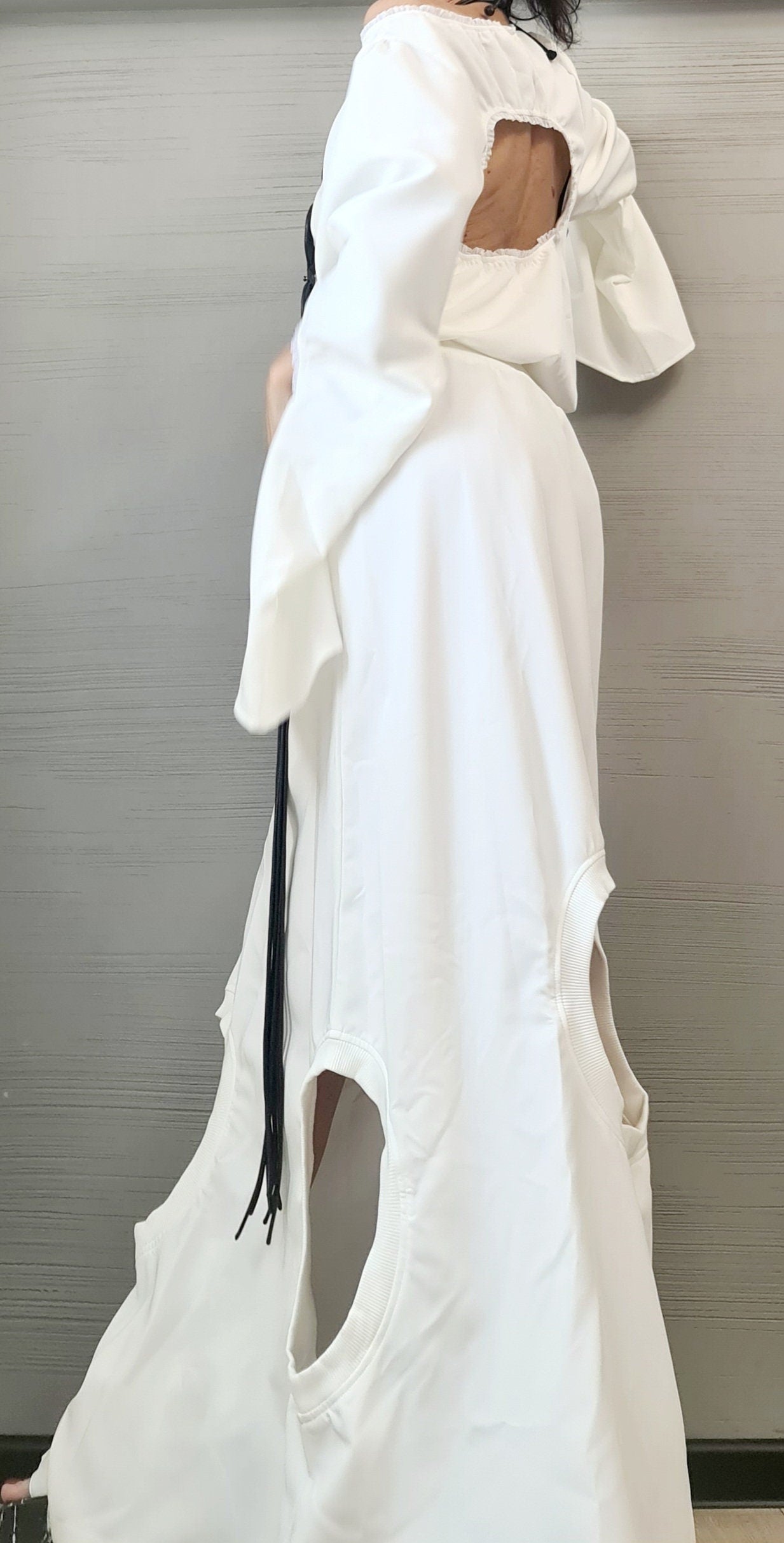 New collection Extravagant Set, Deconstructed Avant Garde Long Skirt, Open Back Blouse, A Line Skirt