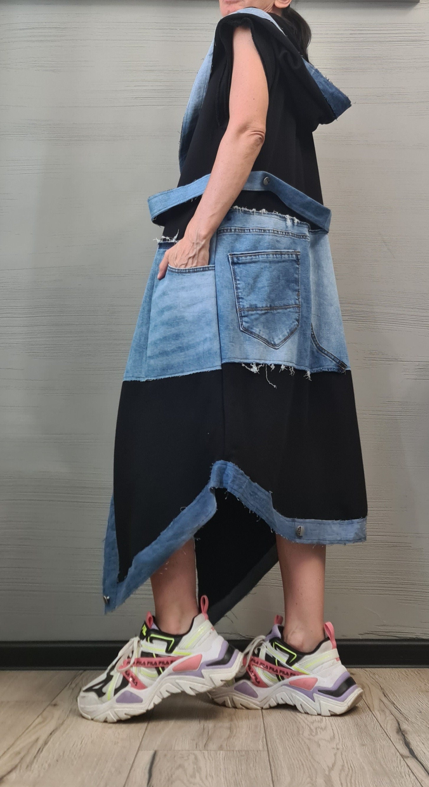 Gothic Vest, Denim & Cotton, Asymmetric Vest, Sleeveless Vest, Long Vest, Extravagant Vest, Maxi Vest, DRESSSHOESCODE