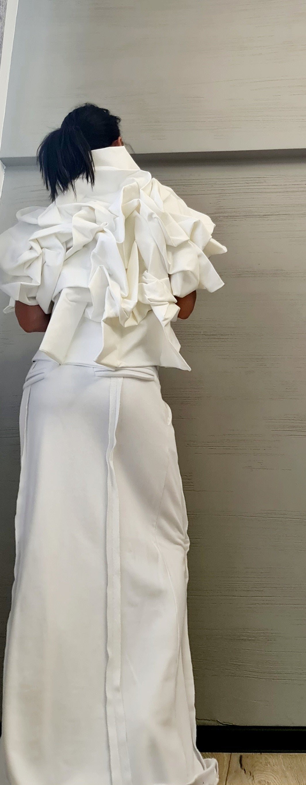 Denim Extravagant Jacket, Women Short Jacket, Asymmetric Jacket DRESSSHOESCODE