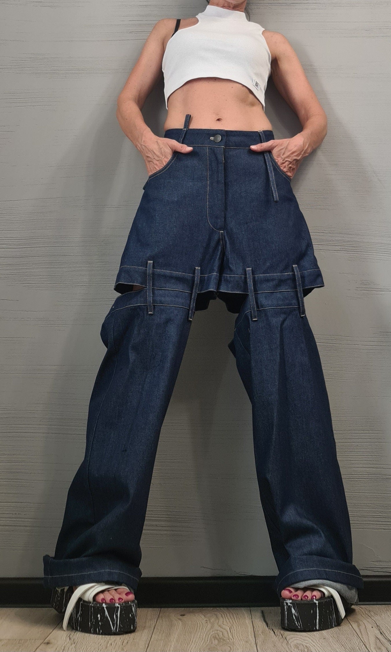 Extravagant Denim Pants, Avant Garde Pants, Deconstructed Pants Women, Drop Crotch Pants, DRESSSHOESCODE