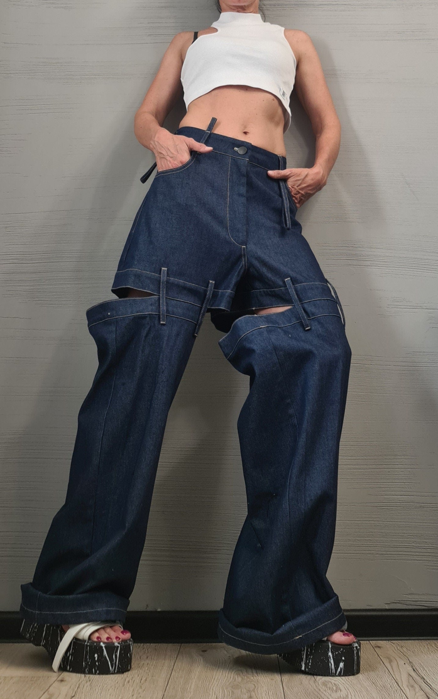 Extravagant Denim Pants, Avant Garde Pants, Deconstructed Pants Women, Drop Crotch Pants, DRESSSHOESCODE