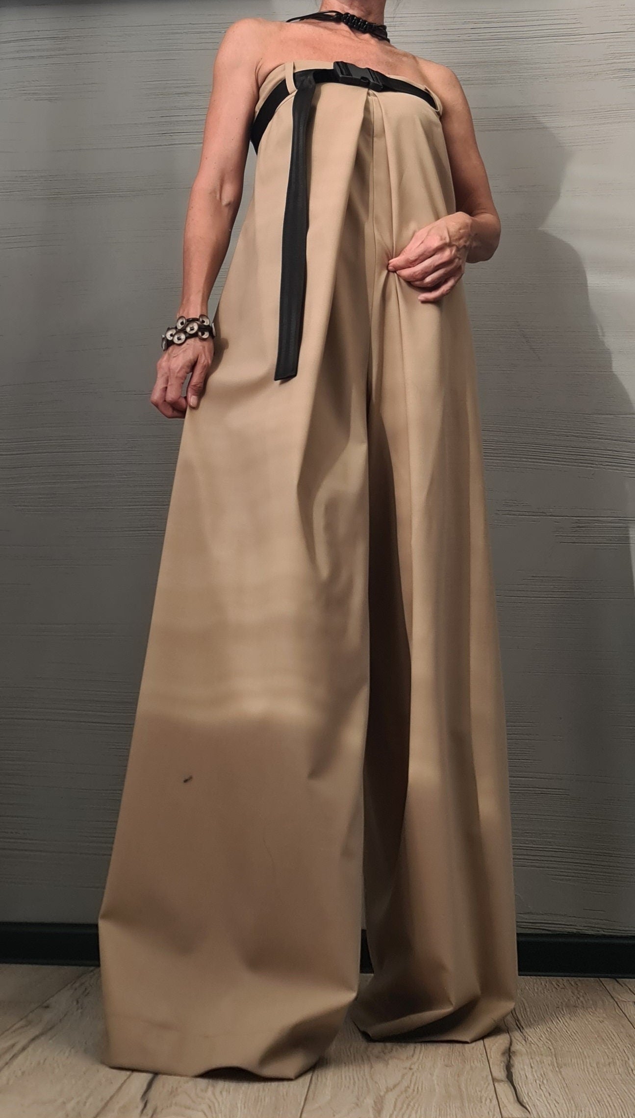 long Jumpsuit, Harem JumpsuitqGothic Jumpsuitq Extravagant Wide Leg Overall, Sleeveless Jumpsuit, Bustier jumpsuit, Party jumpsuit