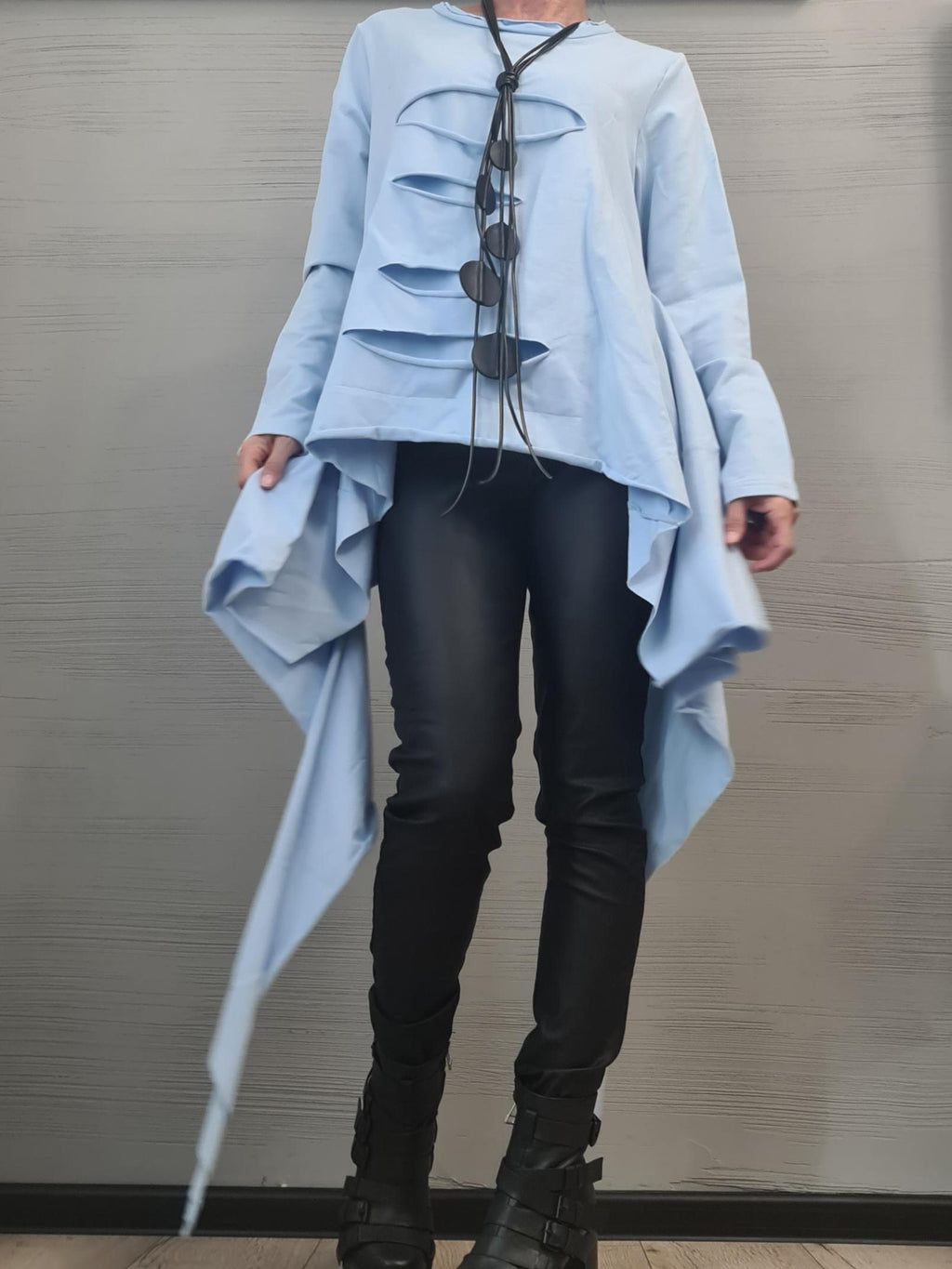 Avant Garde Light blue Tunic, Deconstructed Top, Loose Tunic, Asymmetric Blouse, Oversize Tunic, Long Sleeve