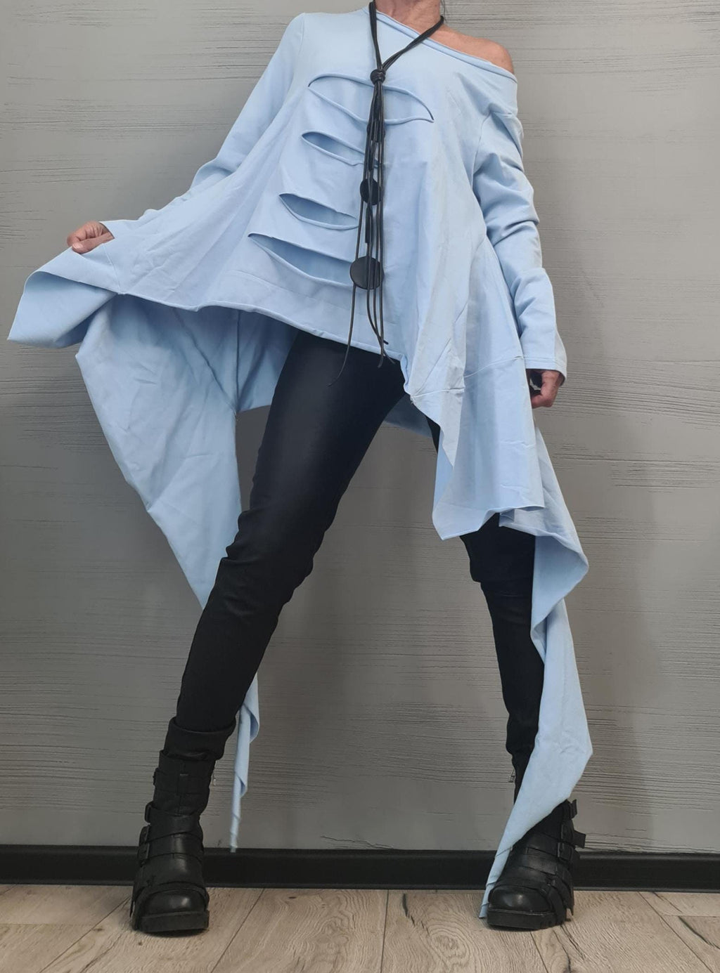 Avant Garde Light blue Tunic, Deconstructed Top, Loose Tunic, Asymmetric Blouse, Oversize Tunic, Long Sleeve