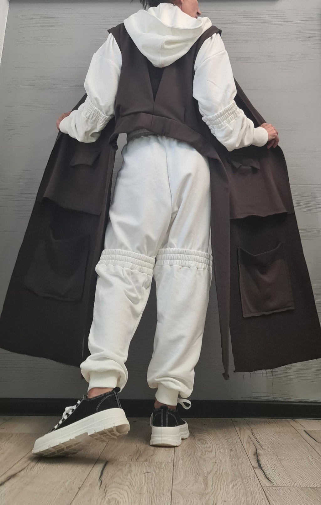 Asymmetric Vest with outside pockets , Sleeveless Vest, Long Short Vest, Extravagant Vest, Maxi Vest, Designer Vest, DRESSSHOESCODE