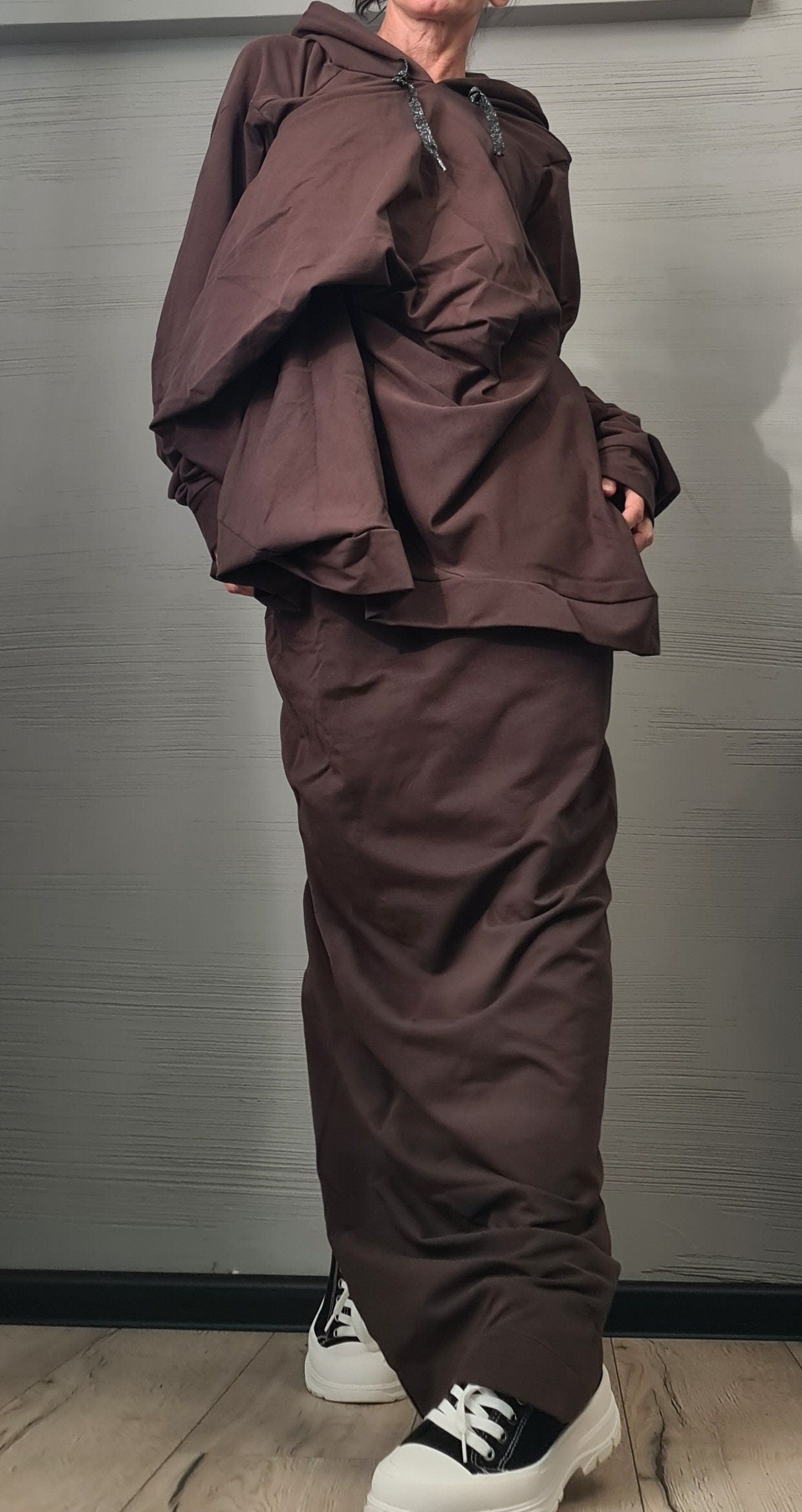 Loose Sweatshirt Hooded, Pencil Skirt, Set, Gothic Women Costume, Women Skirt Suit, Plus Size Clothing, Women Casual Outfit, Two Piece set