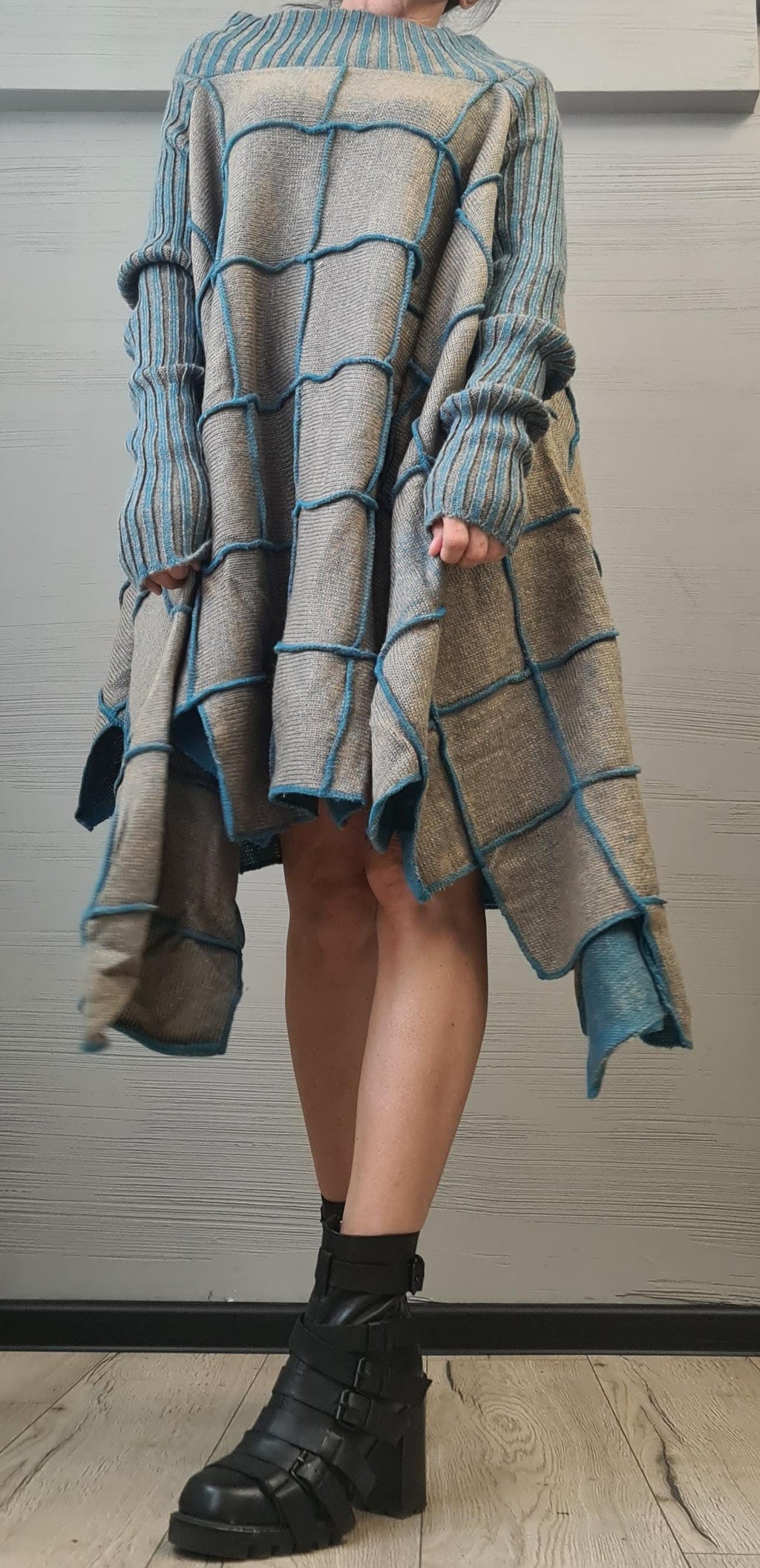 NEW Collection Knitted Dress, Extravagant Long Tunic, Avant GardeTunic, Open shoulders, Long sleeve