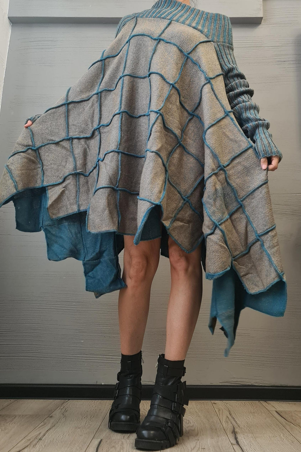 NEW Collection Knitted Dress, Extravagant Long Tunic, Avant GardeTunic, Open shoulders, Long sleeve