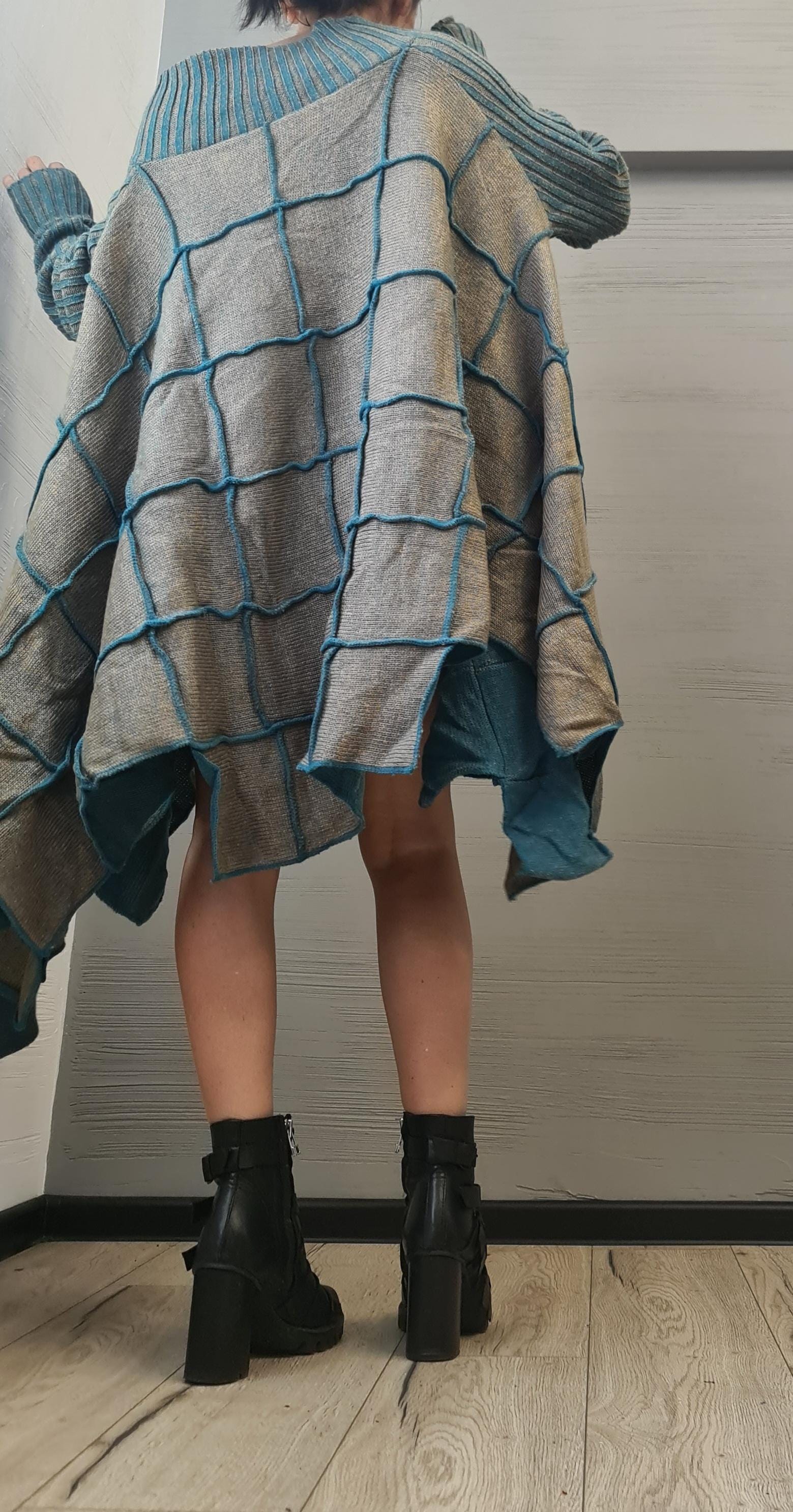 NEW Collection Knitted Dress, Extravagant Long Tunic, Avant GardeTunic, Open shoulders, Long sleeve