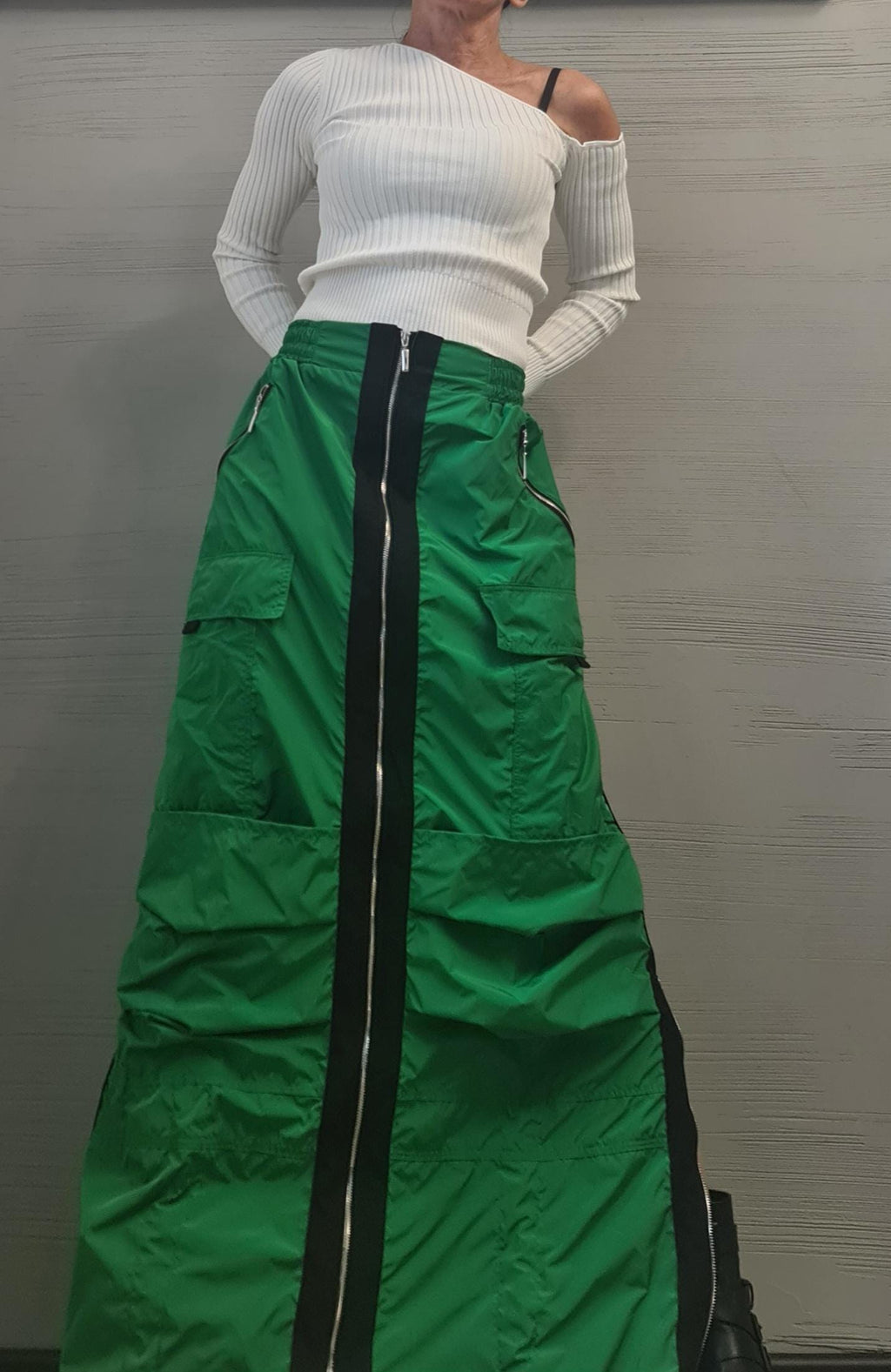 New collection Extravagant Long Skirt, Green Skirt, Deconstructed Avant Garde Skirt Outside Pockets, Sexy Skirt Dress