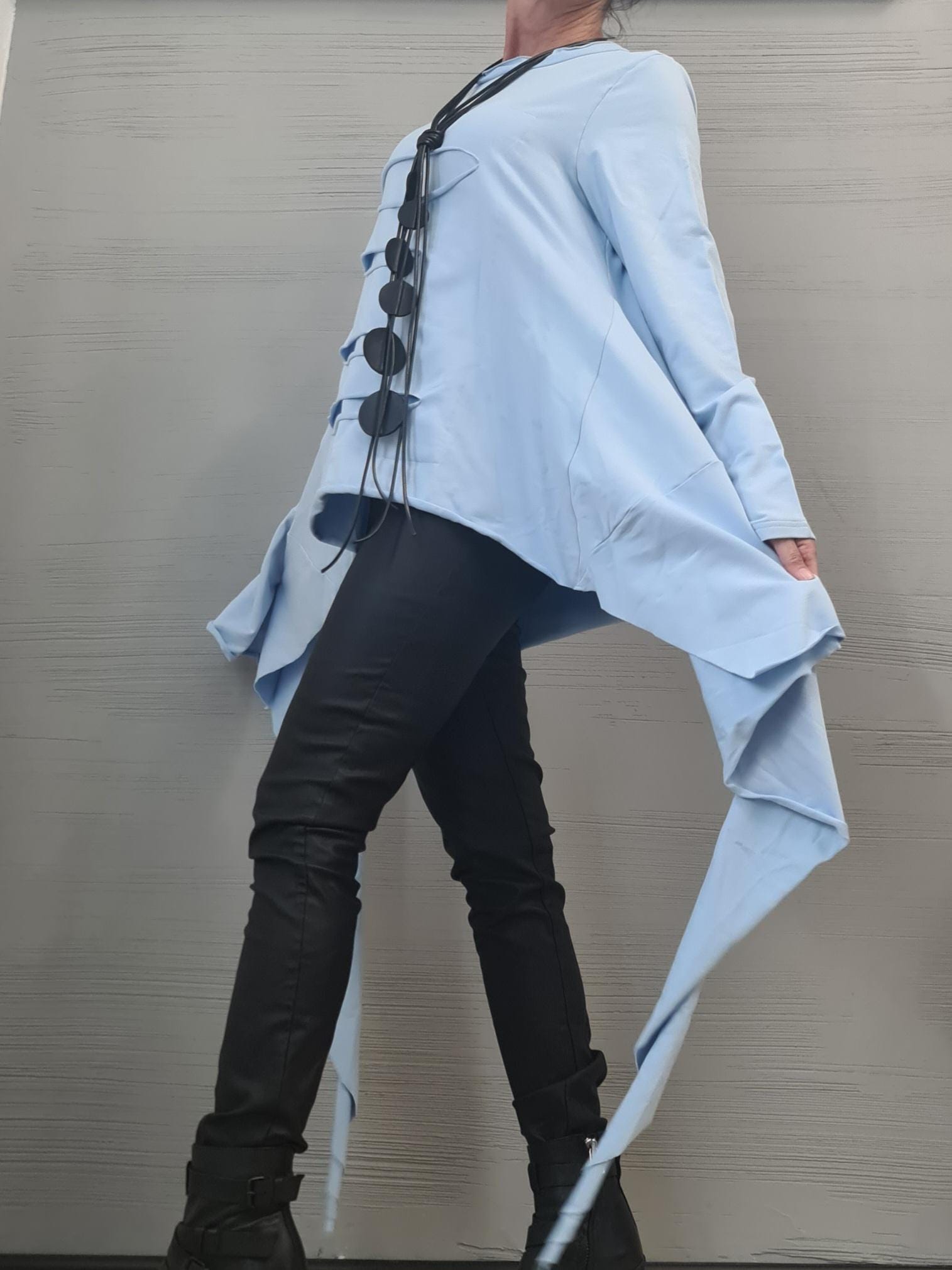 Avant Garde Light blue Tunic, Deconstructed Top, Loose Tunic, Asymmetric Blouse, Oversize Tunic, Long Sleeve