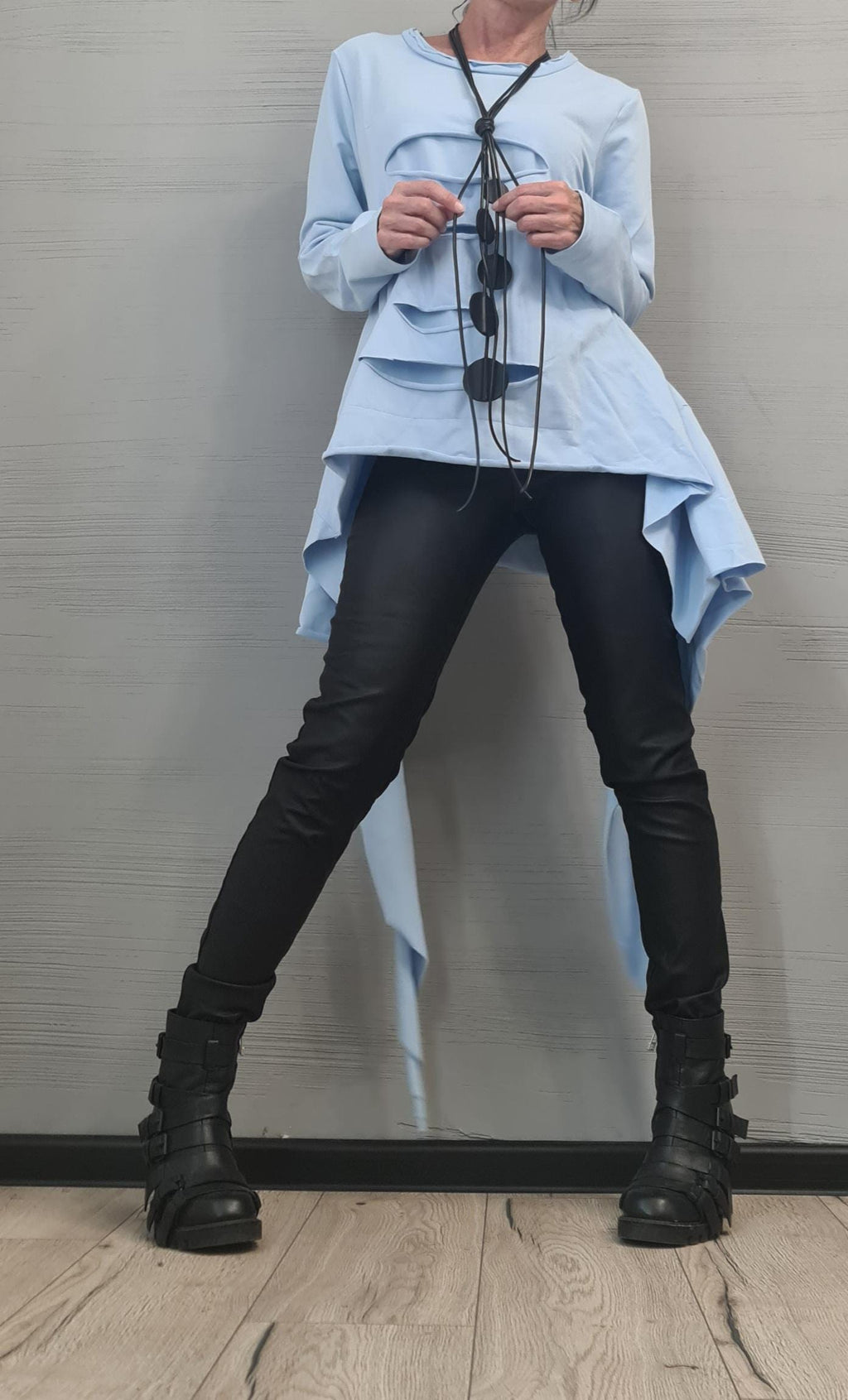 Avant Garde Light blue Tunic, Deconstructed Top, Loose Tunic, Asymmetric Blouse, Oversize Tunic, Long Sleeve