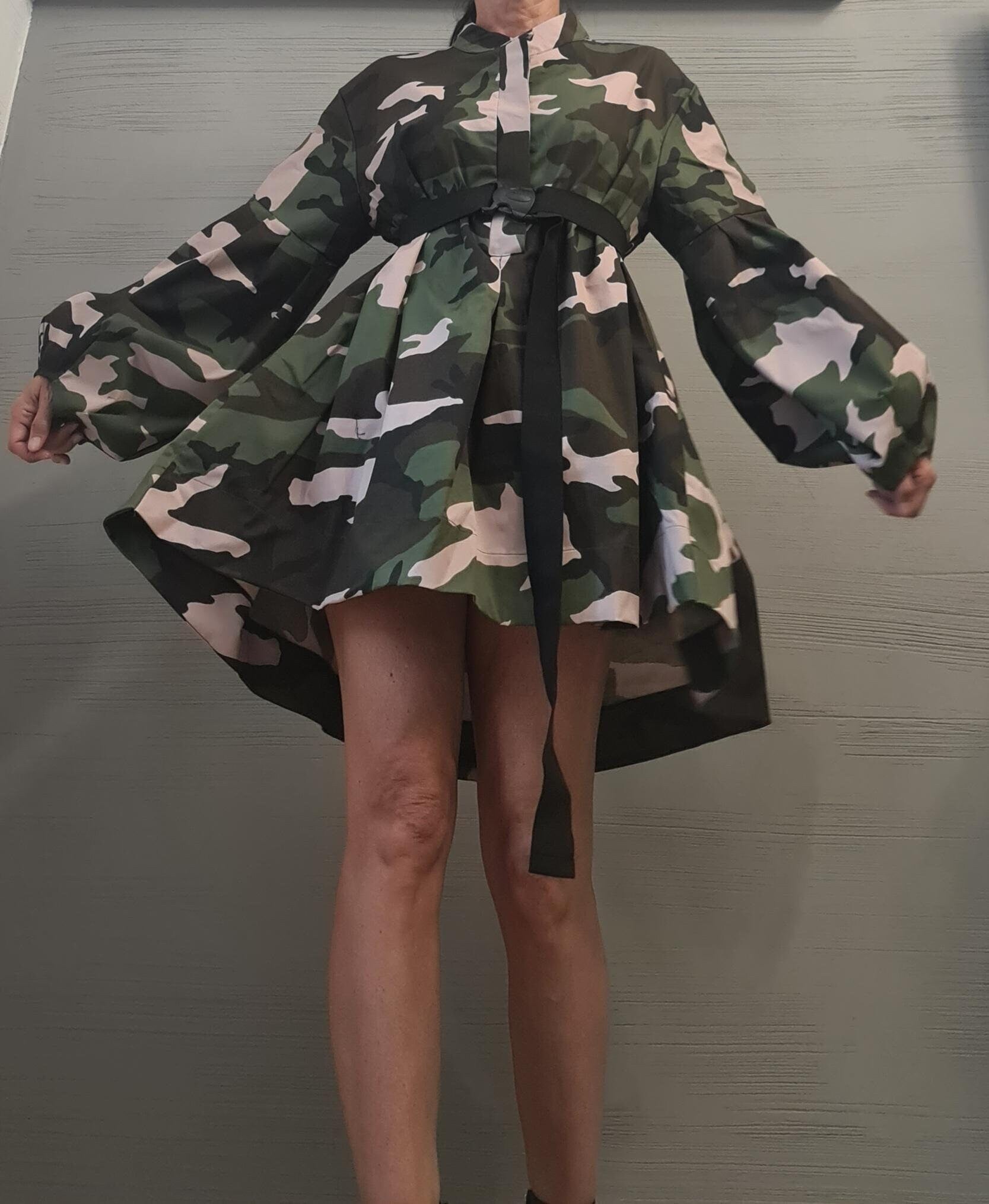 Extravagant Shirt, Loose Shirt Tunic Camouflage Dress, Asymmetric Tunic, Oversize Tunic, Extravagant Long Sleeve, New collection