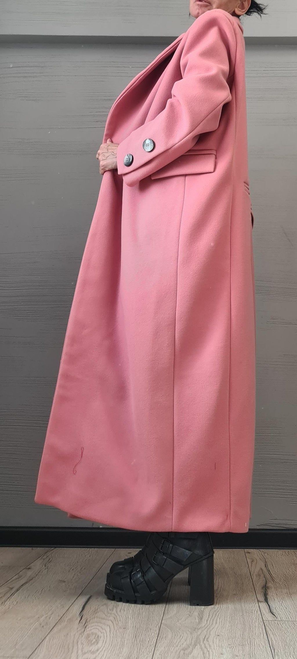 New collection Extravagant Long Coat, Avant Garde  Coat, Ash roses Wool Coat, Gothic Coat, Plus Size Clothing, Women Black Coat