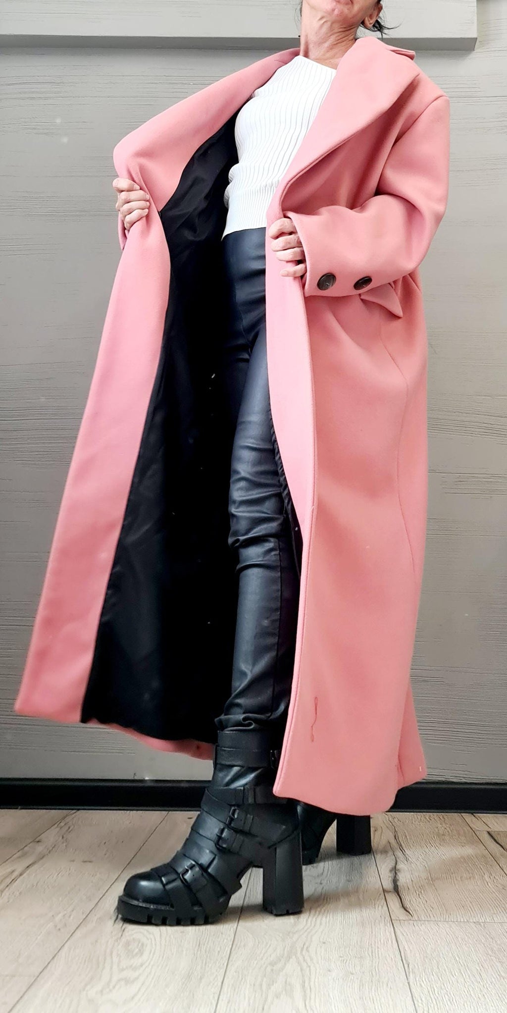 New collection Extravagant Long Coat, Avant Garde  Coat, Ash roses Wool Coat, Gothic Coat, Plus Size Clothing, Women Black Coat