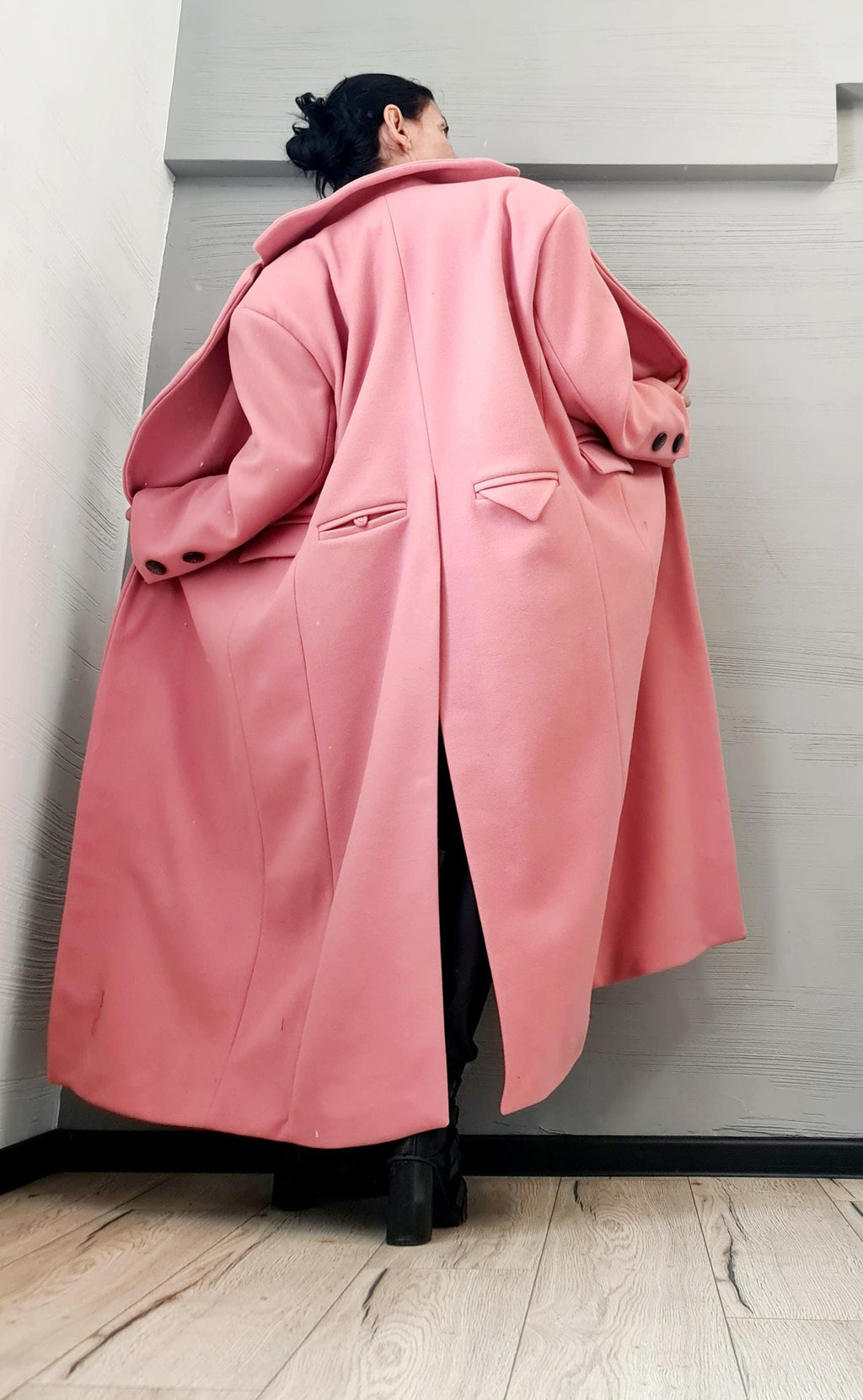 New collection Extravagant Long Coat, Avant Garde  Coat, Ash roses Wool Coat, Gothic Coat, Plus Size Clothing, Women Black Coat