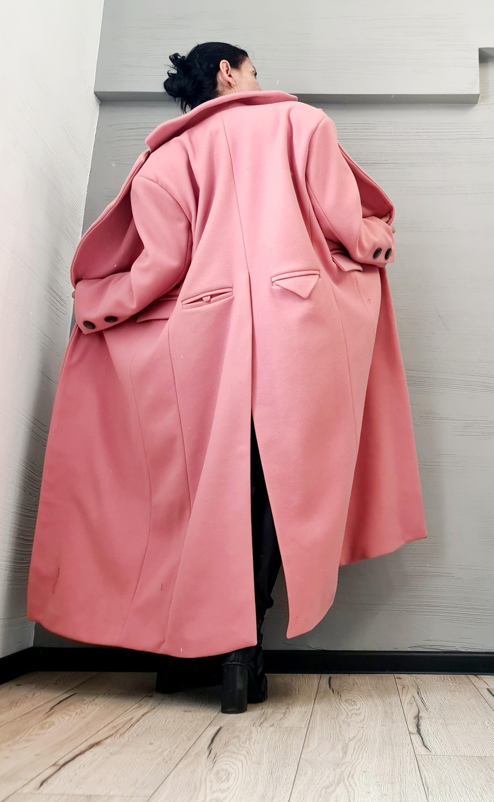 New collection Extravagant Long Coat, Avant Garde  Coat, Ash roses Wool Coat, Gothic Coat, Plus Size Clothing, Women Black Coat