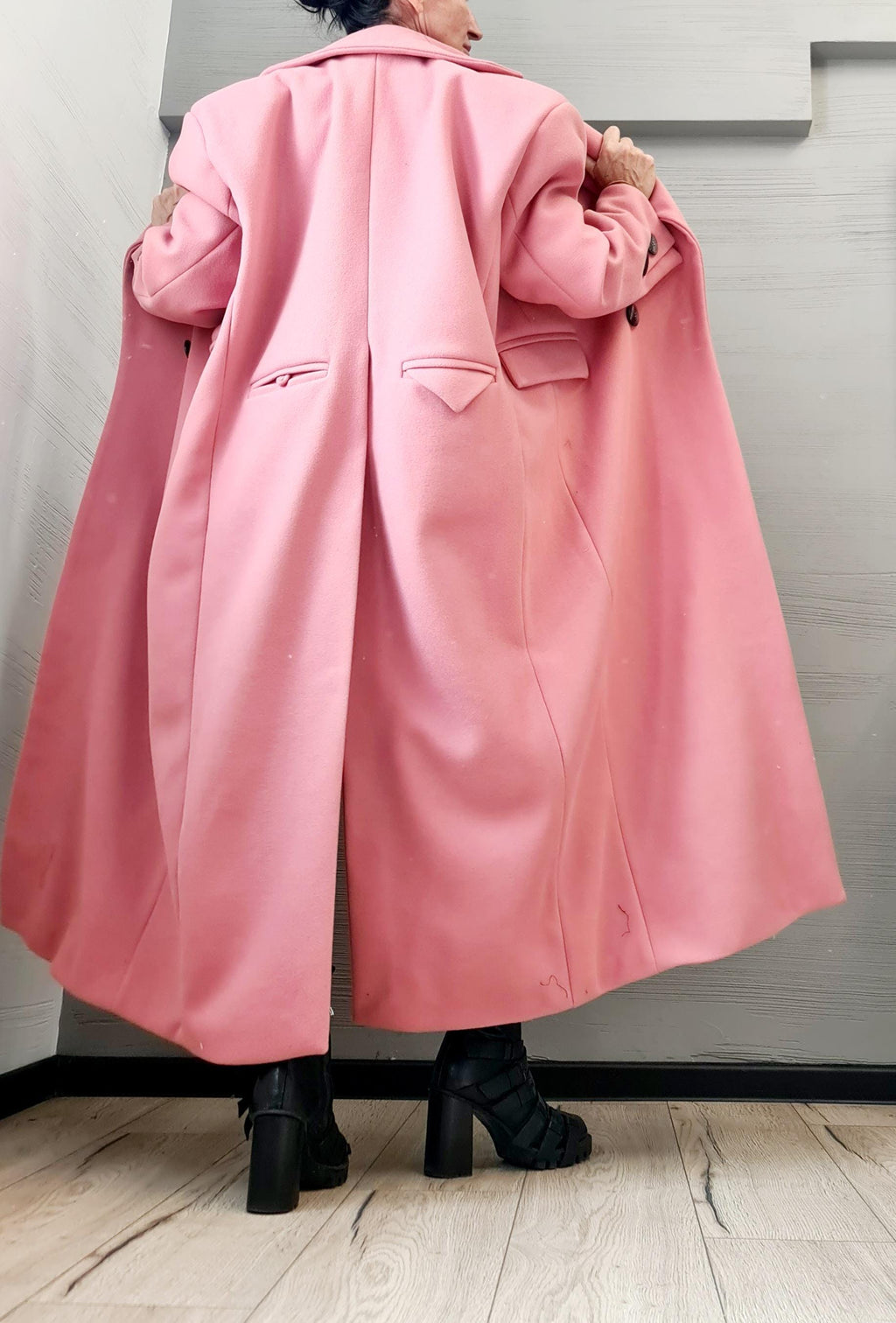 New collection Extravagant Long Coat, Avant Garde  Coat, Ash roses Wool Coat, Gothic Coat, Plus Size Clothing, Women Black Coat