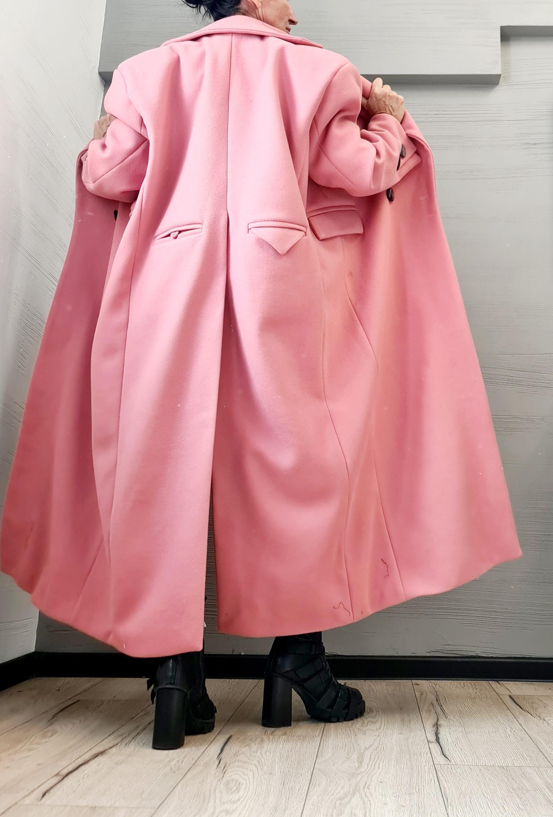 New collection Extravagant Long Coat, Avant Garde  Coat, Ash roses Wool Coat, Gothic Coat, Plus Size Clothing, Women Black Coat