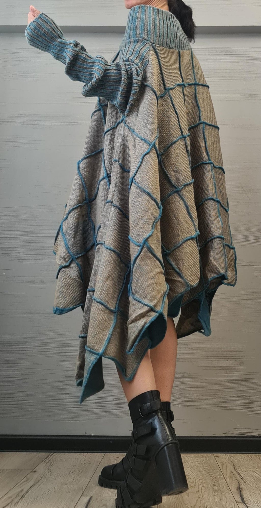 NEW Collection Knitted Dress, Extravagant Long Tunic, Avant GardeTunic, Open shoulders, Long sleeve