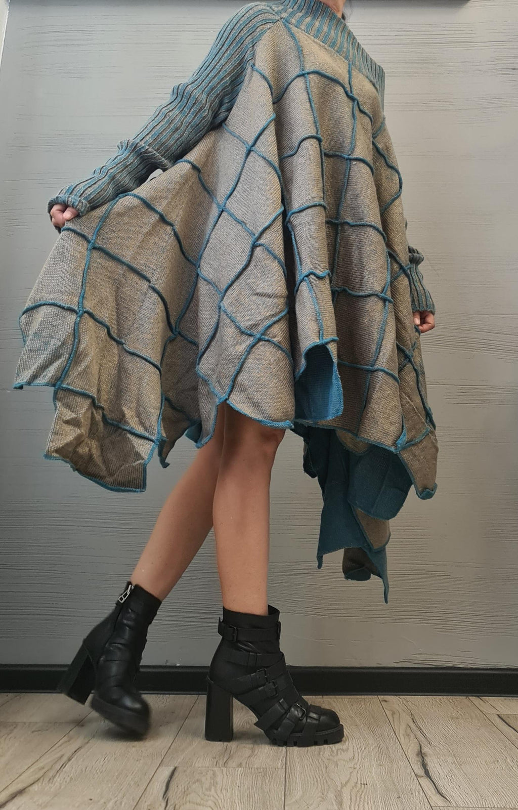 NEW Collection Knitted Dress, Extravagant Long Tunic, Avant GardeTunic, Open shoulders, Long sleeve