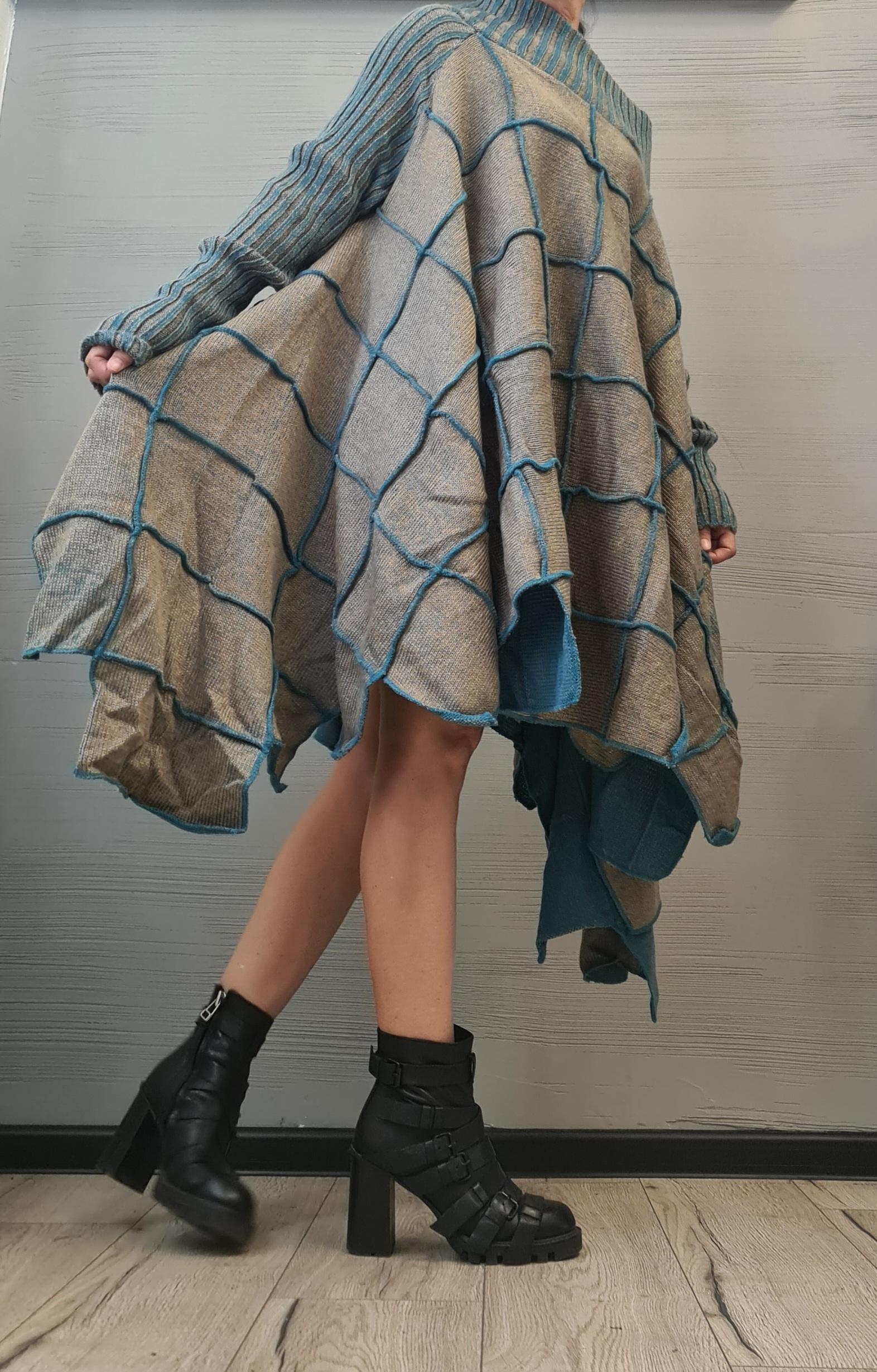 NEW Collection Knitted Dress, Extravagant Long Tunic, Avant GardeTunic, Open shoulders, Long sleeve