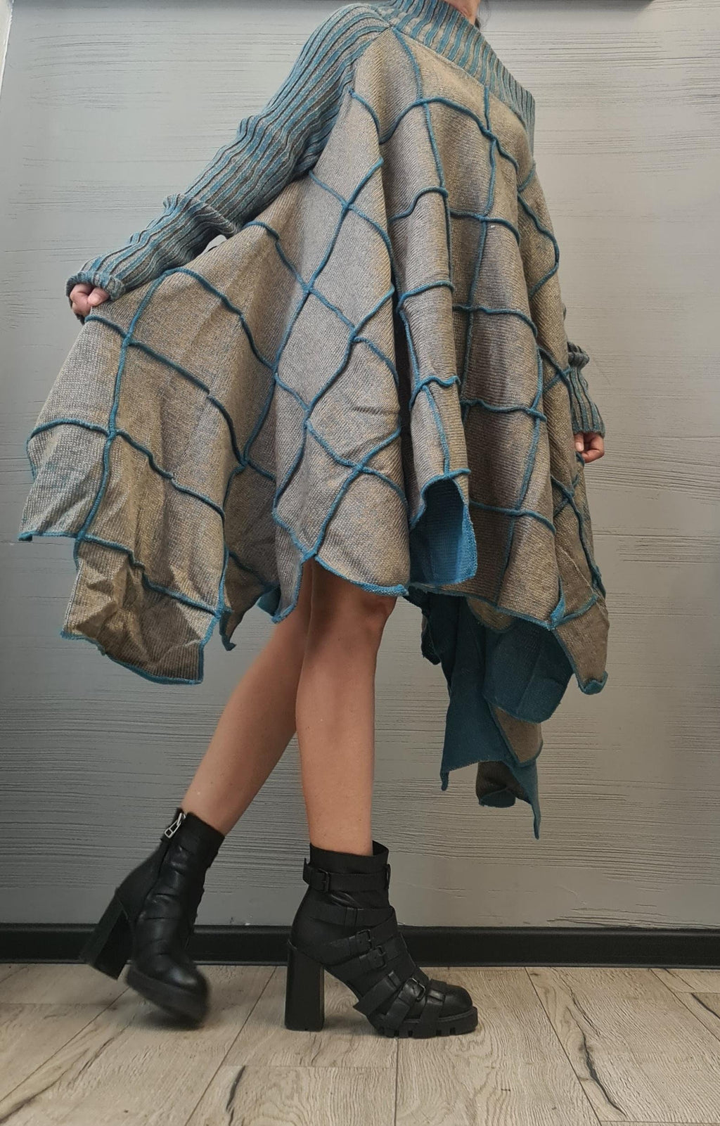 NEW Collection Knitted Dress, Extravagant Long Tunic, Avant GardeTunic, Open shoulders, Long sleeve