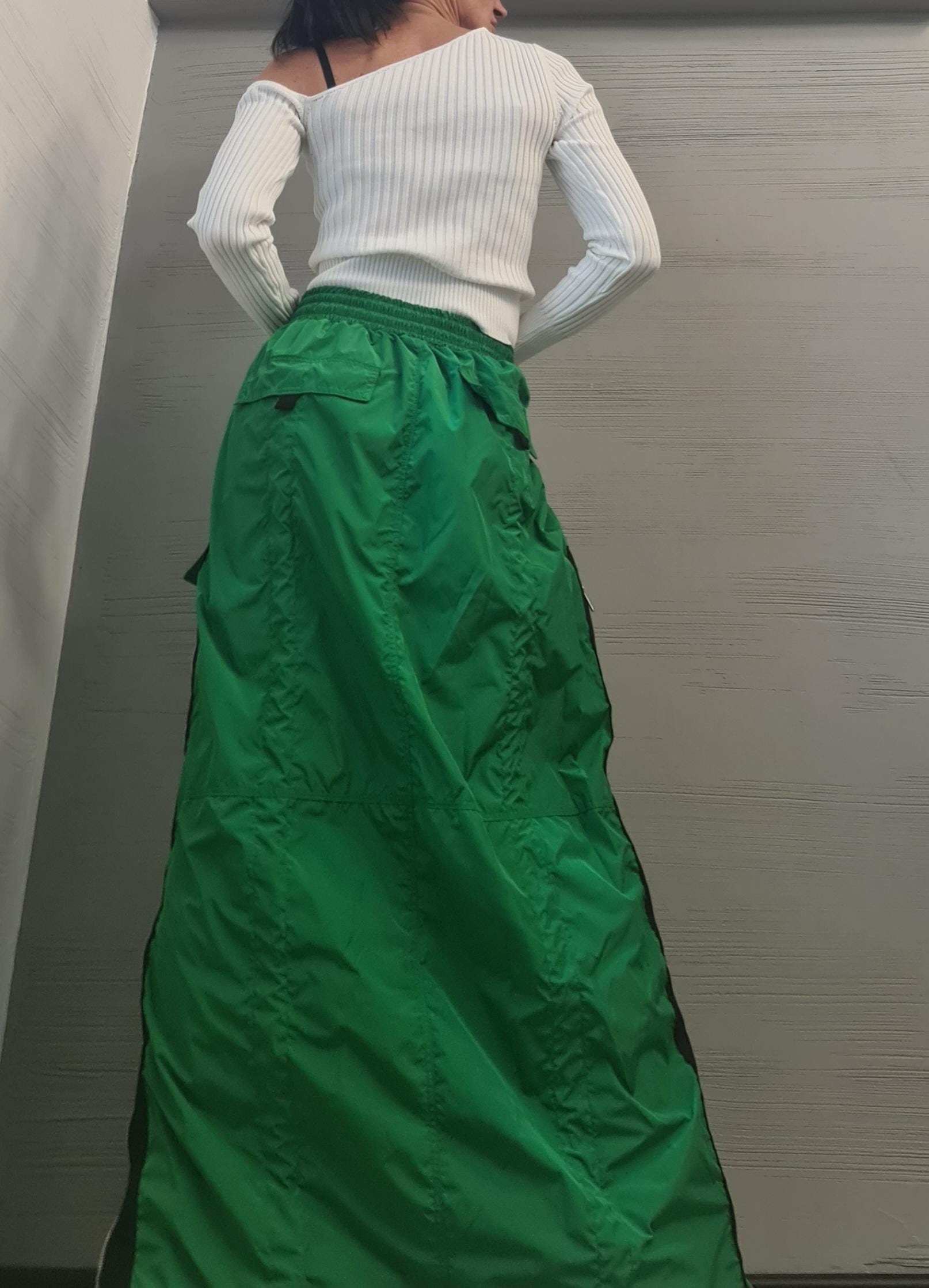 New collection Extravagant Long Skirt, Green Skirt, Deconstructed Avant Garde Skirt Outside Pockets, Sexy Skirt Dress