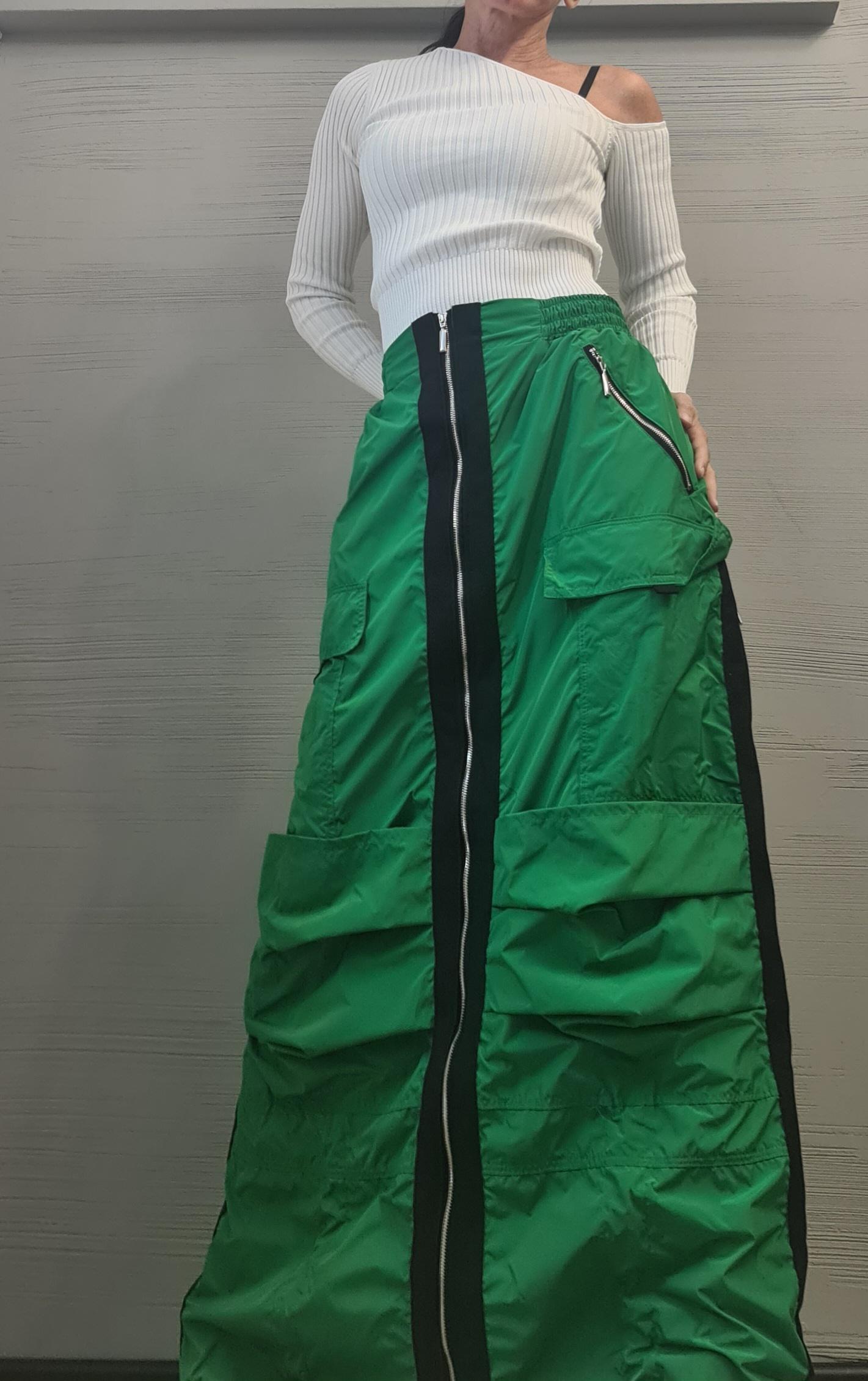 New collection Extravagant Long Skirt, Green Skirt, Deconstructed Avant Garde Skirt Outside Pockets, Sexy Skirt Dress