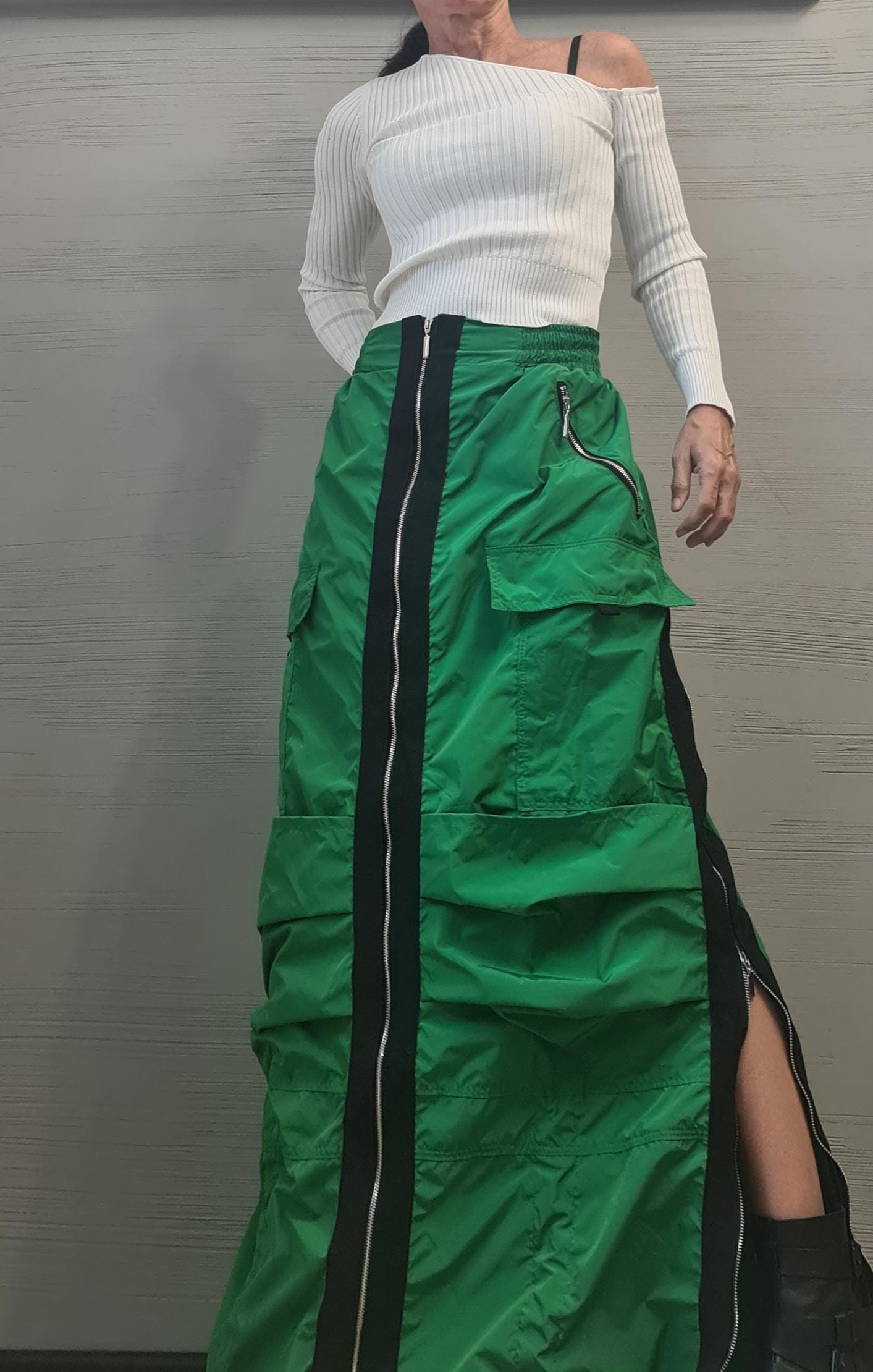 New collection Extravagant Long Skirt, Green Skirt, Deconstructed Avant Garde Skirt Outside Pockets, Sexy Skirt Dress