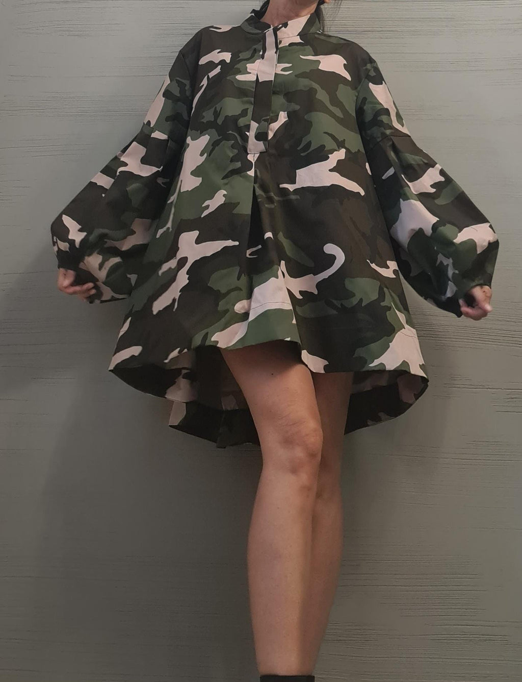 Extravagant Shirt, Loose Shirt Tunic Camouflage Dress, Asymmetric Tunic, Oversize Tunic, Extravagant Long Sleeve, New collection