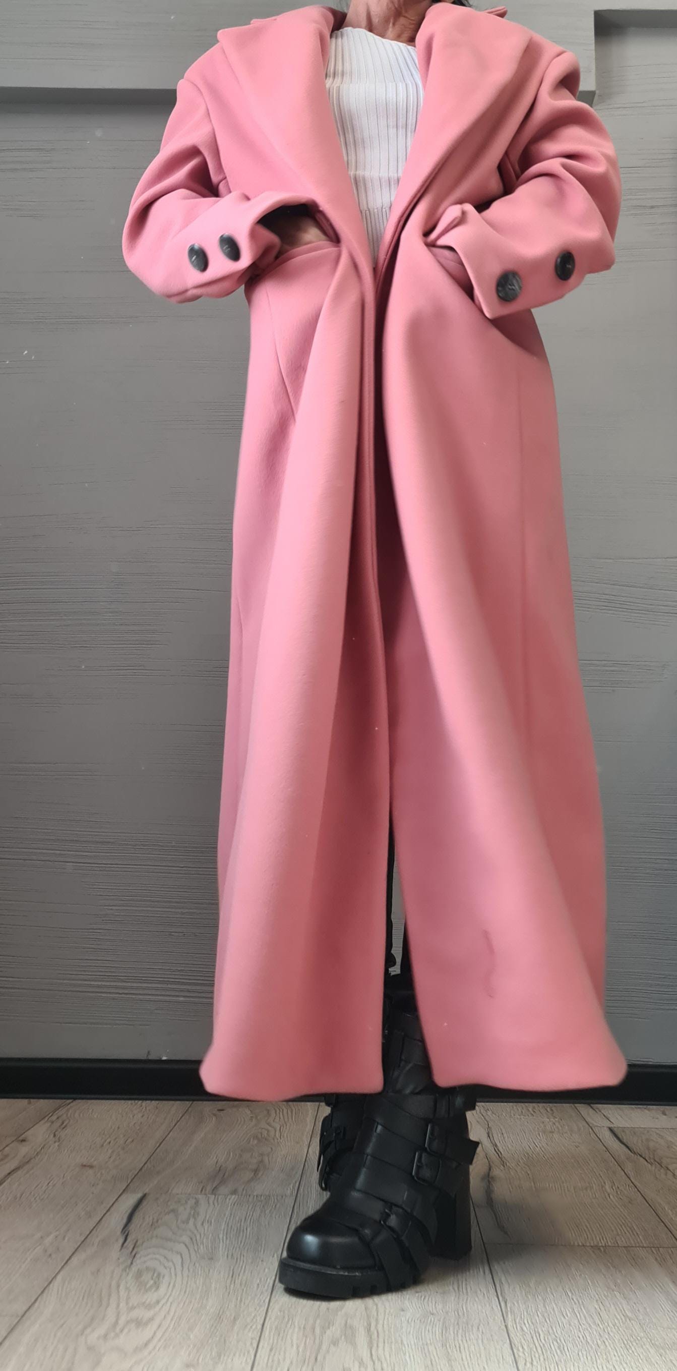 New collection Extravagant Long Coat, Avant Garde  Coat, Ash roses Wool Coat, Gothic Coat, Plus Size Clothing, Women Black Coat