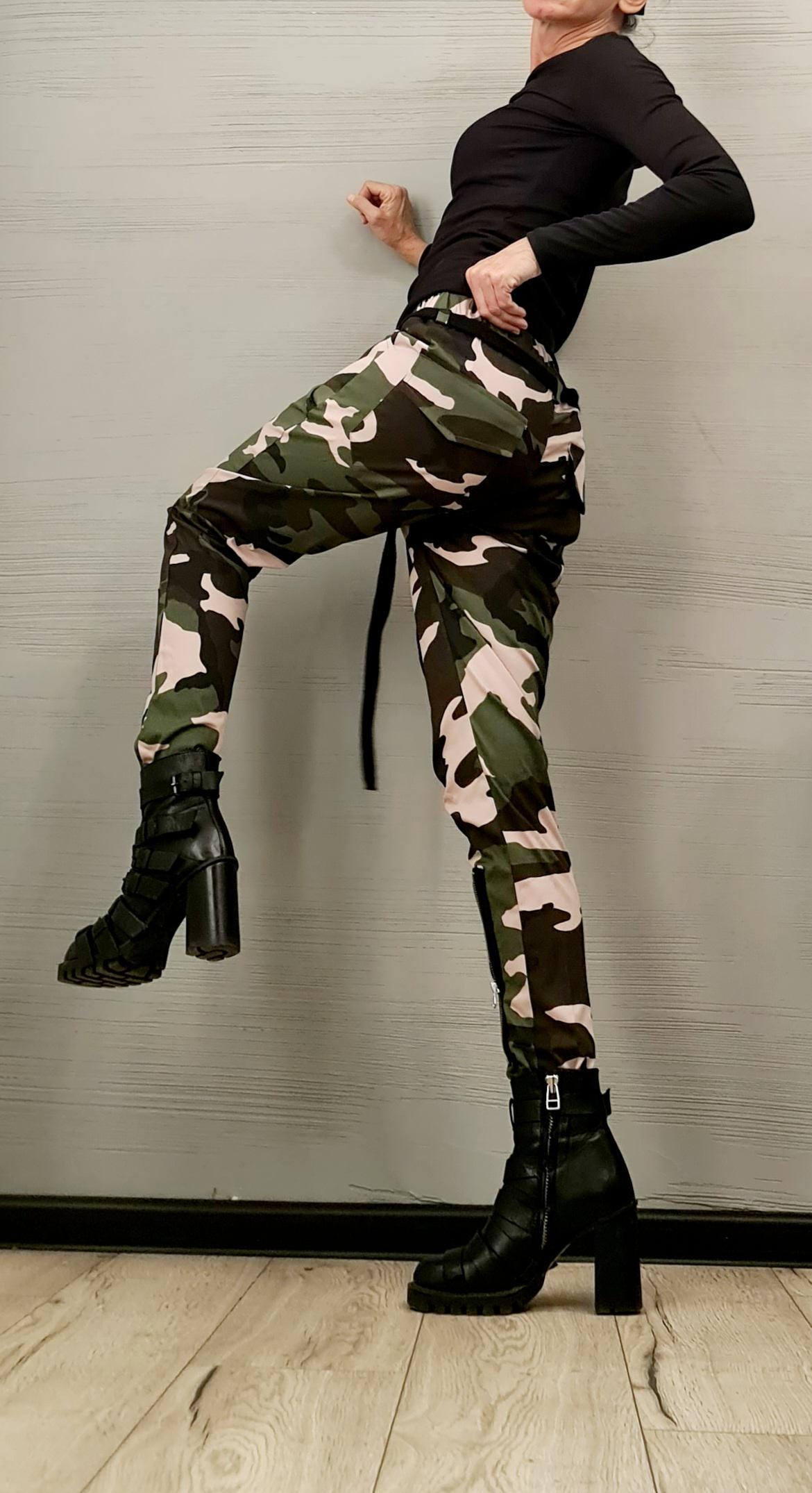 Extravagant Women Harem Pants, Tight Zipper Pants, Women Baggy Trousers, Military camouflage Pants