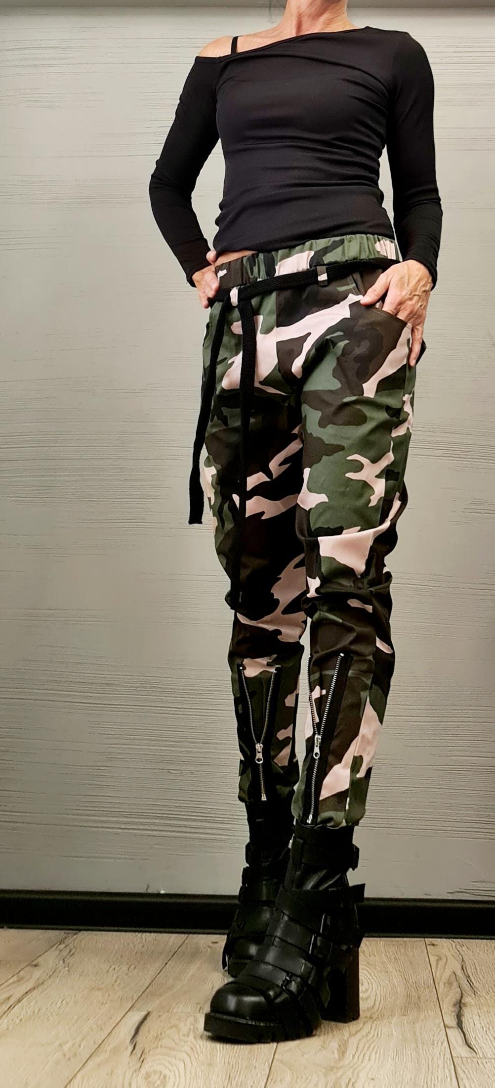 Extravagant Women Harem Pants, Tight Zipper Pants, Women Baggy Trousers, Military camouflage Pants