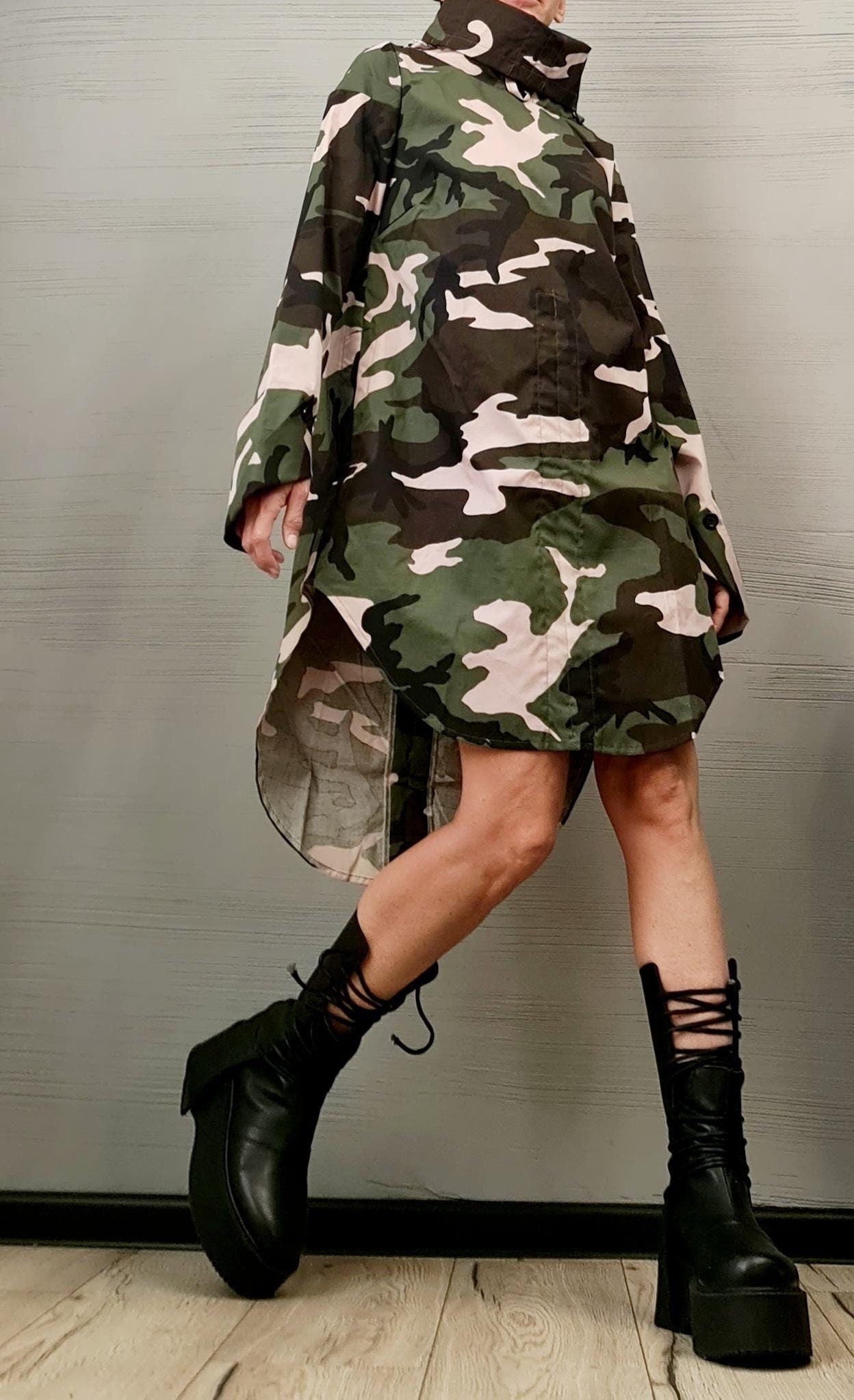 Military Extravagant Shirt, Loose Shirt Tunic, Gothic tunic, Military Tunic, Asymmetric Tunic, Military camouflage