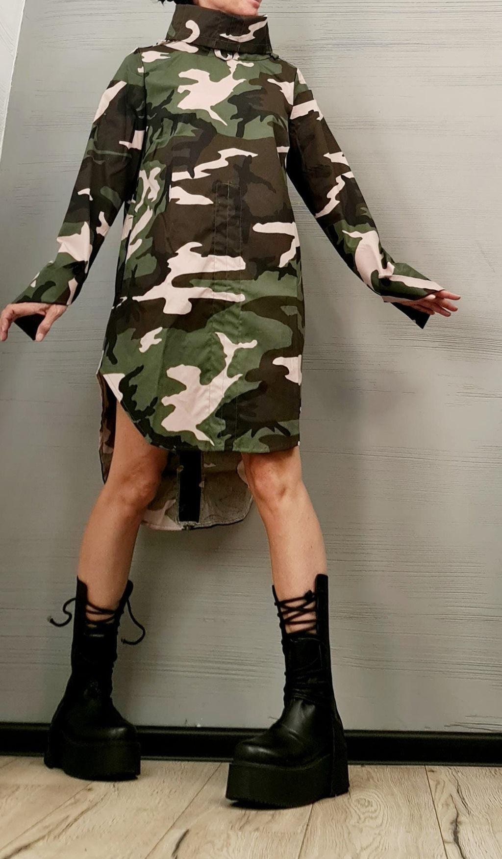 Military Extravagant Shirt, Loose Shirt Tunic, Gothic tunic, Military Tunic, Asymmetric Tunic, Military camouflage