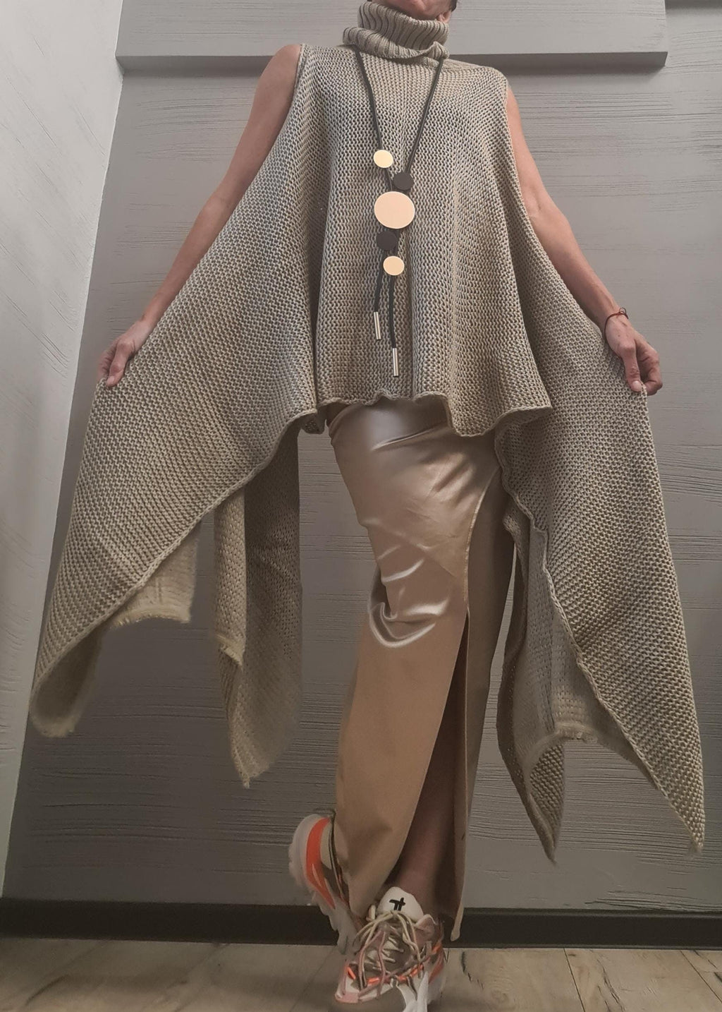 NEW Collection Knitted Sexy Turtle Neck Top Blouse, Extravagant Long Top, Avant Garde Blouse, Sexy Top, Sleeveless, Open shoulders