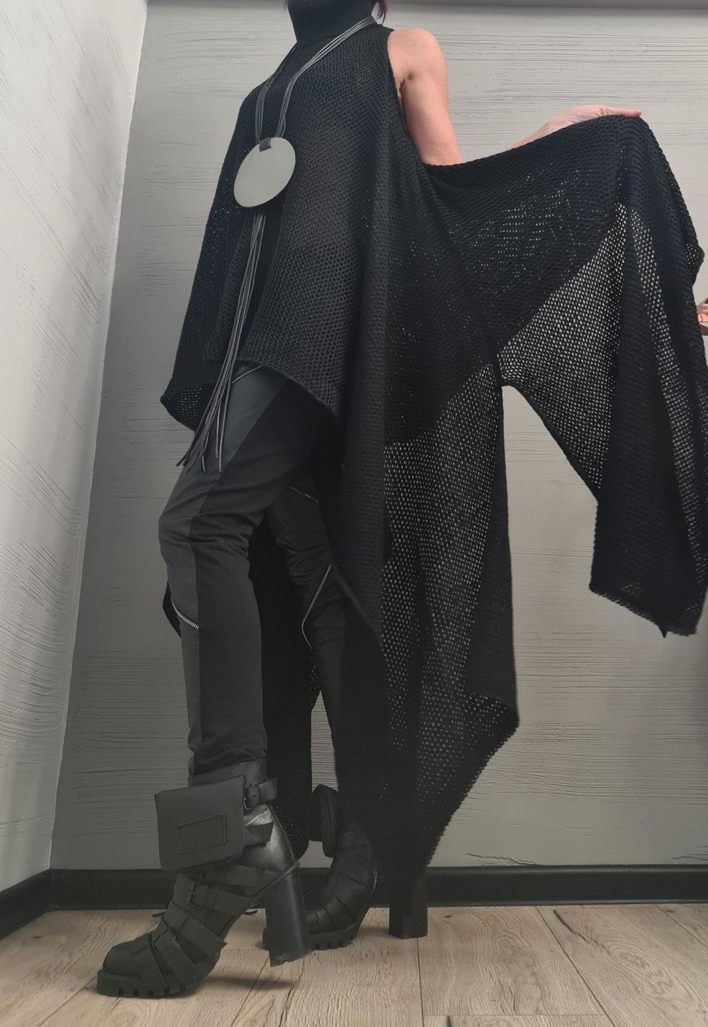 NEW Collection Knitted Sexy Turtle Neck Top Blouse, Extravagant Long Top, Avant Garde Blouse, Sexy Top, Sleeveless, Open shoulders