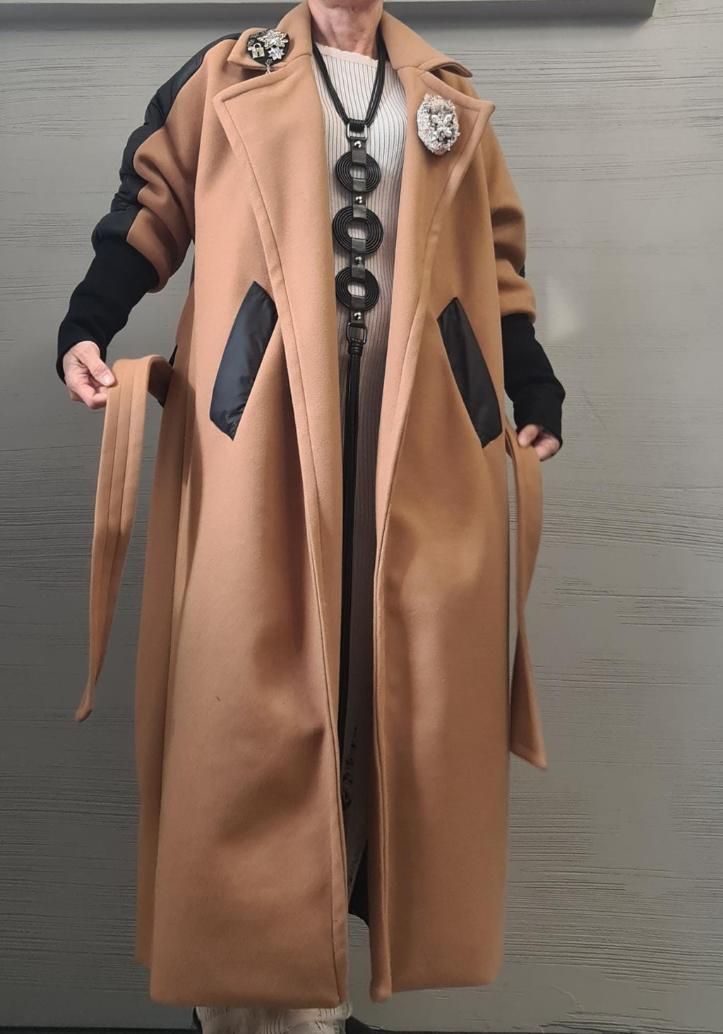 New collection Extravagant Long Coat, Avant Garde  Coat, Wool Coat, Gothic Coat, Plus Size Clothing, Women Wide coat with emblems