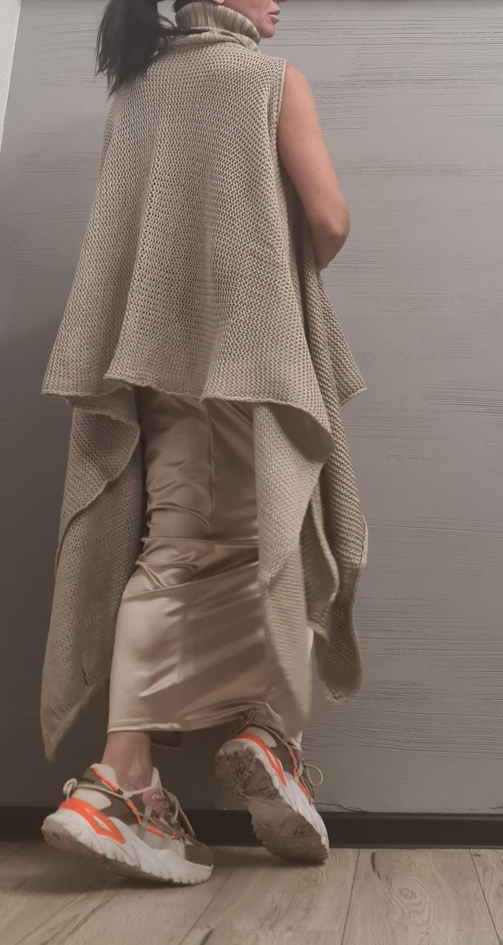 NEW Collection Knitted Sexy Turtle Neck Top Blouse, Extravagant Long Top, Avant Garde Blouse, Sexy Top, Sleeveless, Open shoulders