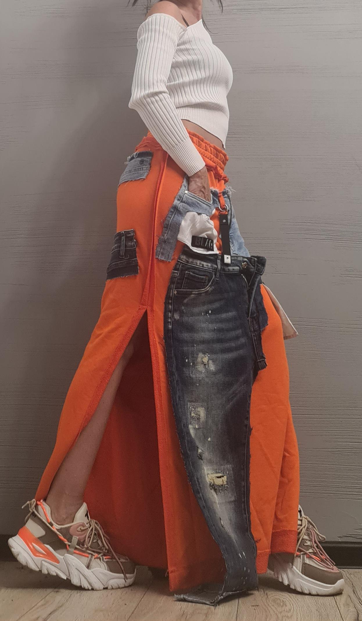 New collection Extravagant Long Skirt, Cotton Denim Skirt, Deconstructed Avant Garde Skirt Outside Seam, DRESSSHOESCODE