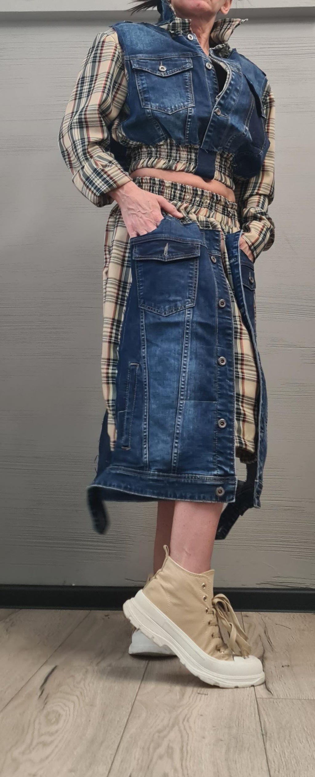 New collection Sweatshirt And Skirt Set, Cotton Denim Women Costume, Extravagant Sweatshirt, Sexy Women Suit Scottish plaid