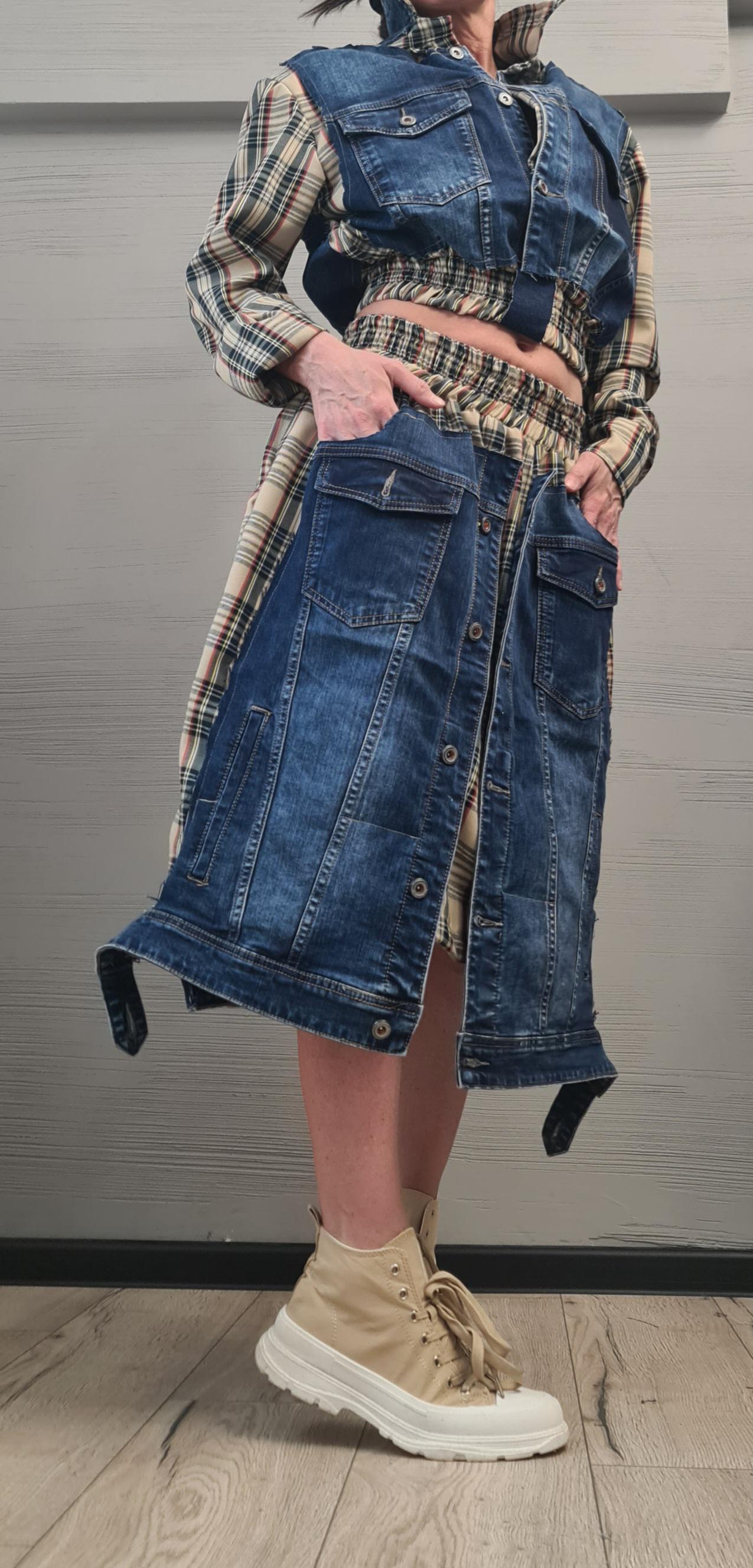 New collection Sweatshirt And Skirt Set, Cotton Denim Women Costume, Extravagant Sweatshirt, Sexy Women Suit Scottish plaid