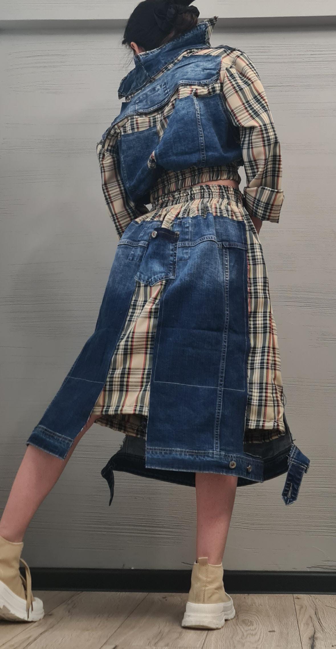 New collection Sweatshirt And Skirt Set, Cotton Denim Women Costume, Extravagant Sweatshirt, Sexy Women Suit Scottish plaid