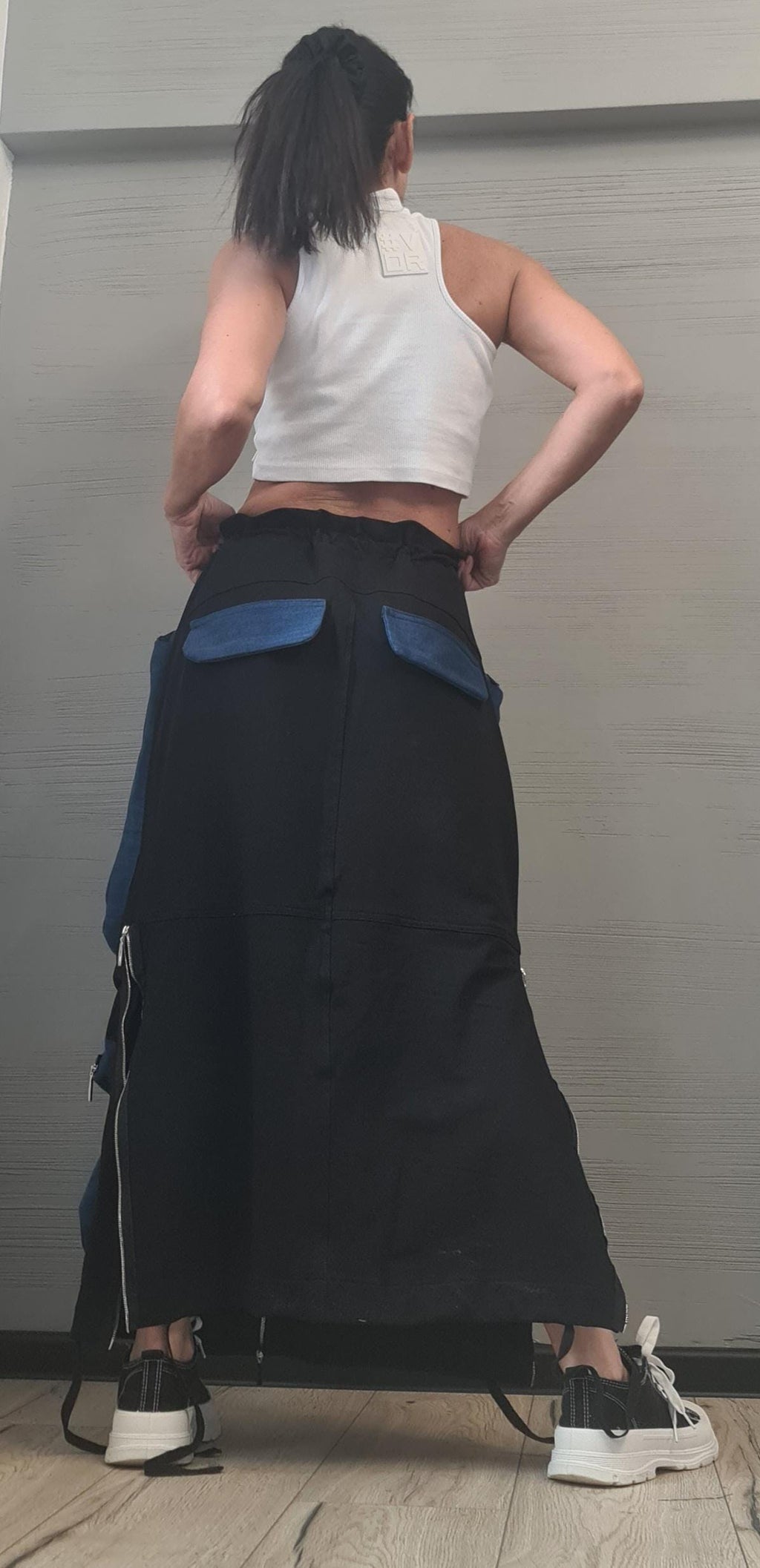 New collection Cargo skirt, Outer pockets, Denim cotton skirt, Extravagant Long Skirt, Deconstructed Avant Garde Skirt