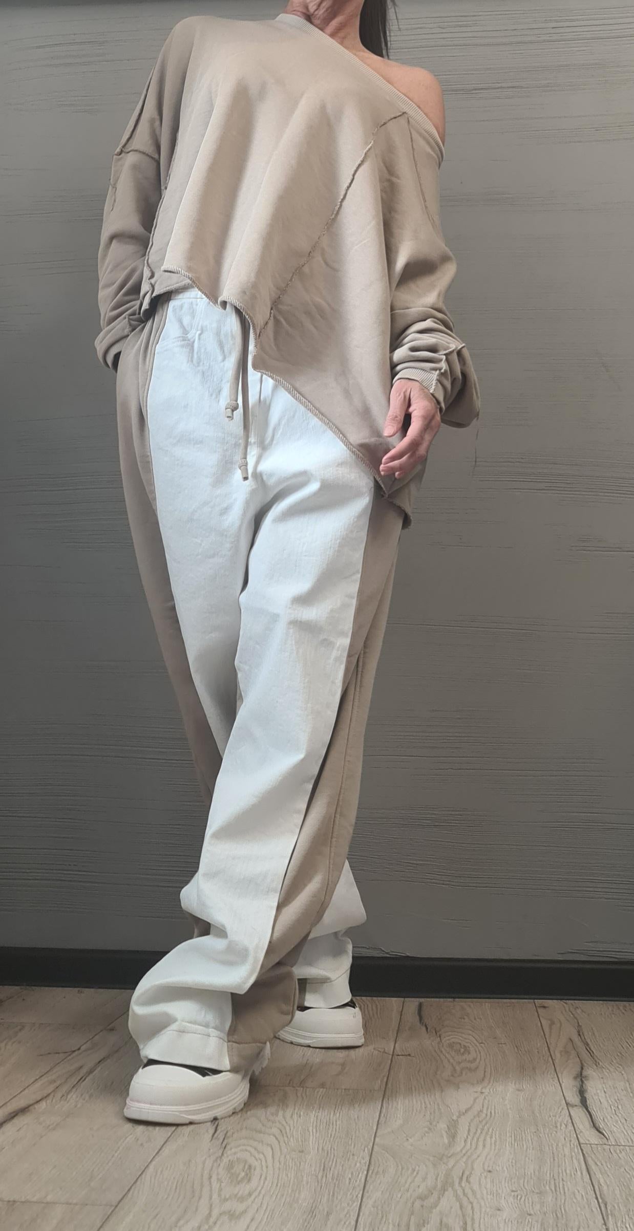 New collection Outwear Women Set, Harem Pants, Loose Set, Extravagant Cotton Denim Set, Extravagant Blouse, Asymmetrical Set