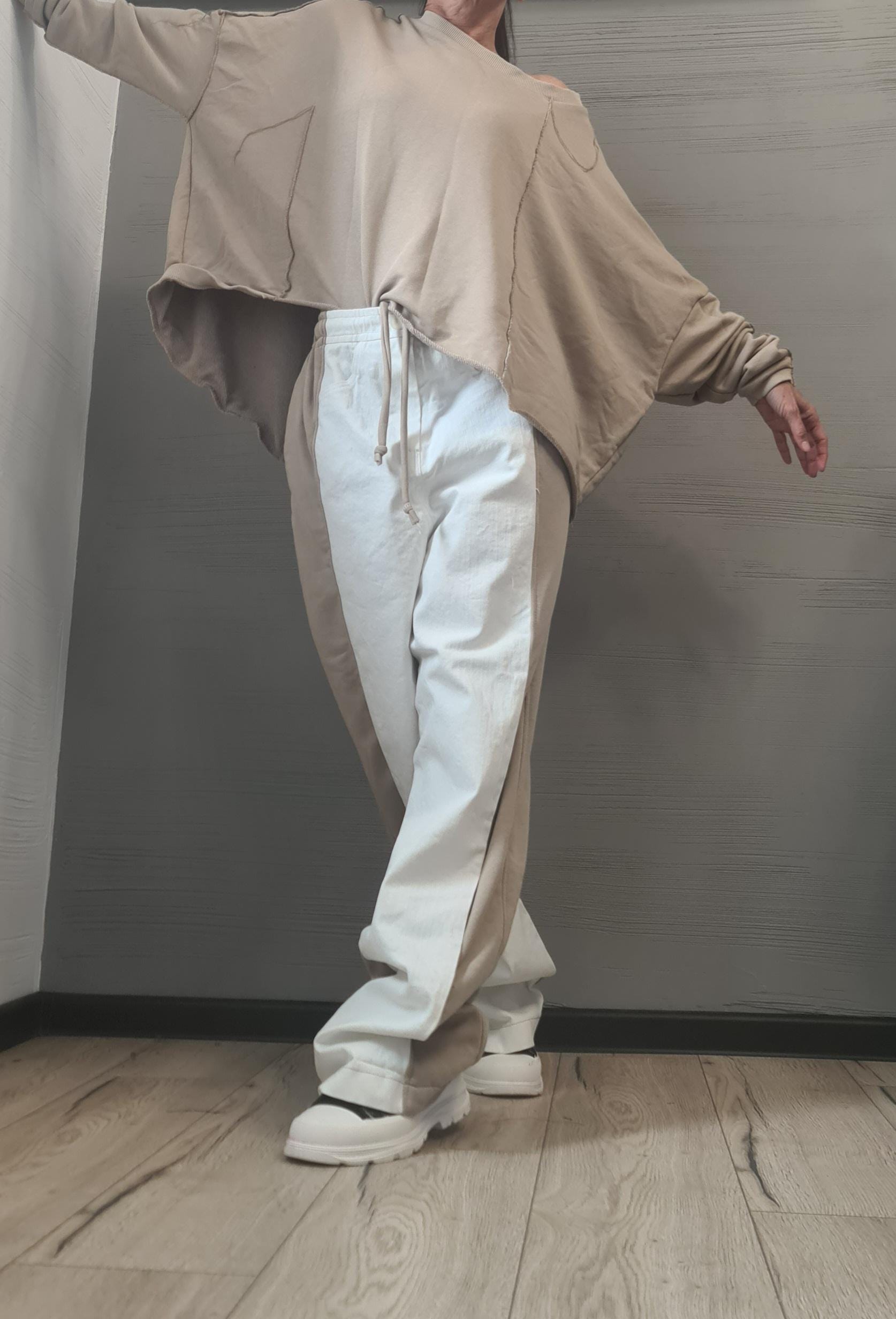 New collection Outwear Women Set, Harem Pants, Loose Set, Extravagant Cotton Denim Set, Extravagant Blouse, Asymmetrical Set