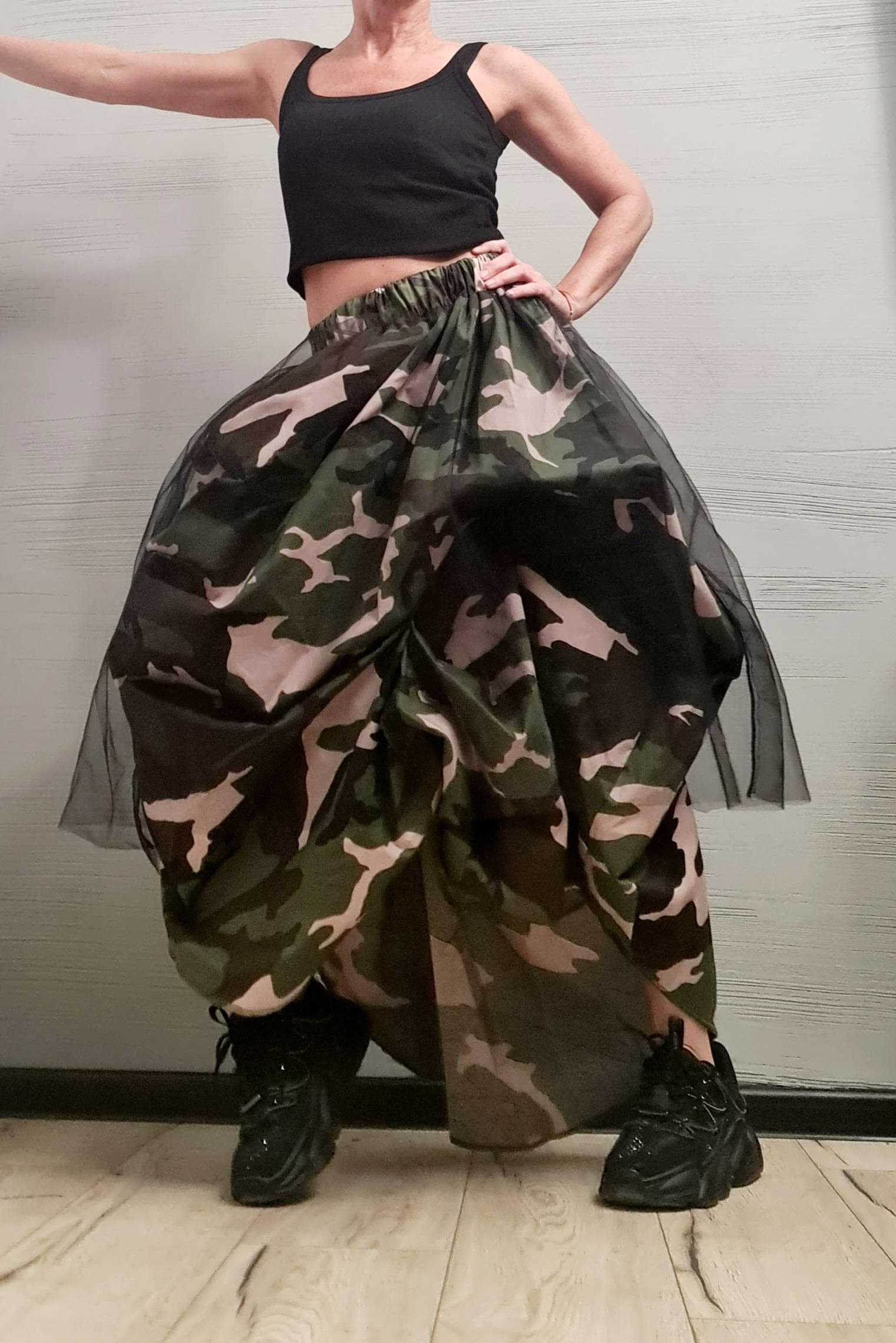 Asymmetric Military Skirt Dress, Tulle Cocktail Skirt, Gothic Skirt, Steampunk Skirt, Gothic Skirt, Military Cotton Tulle Skirt